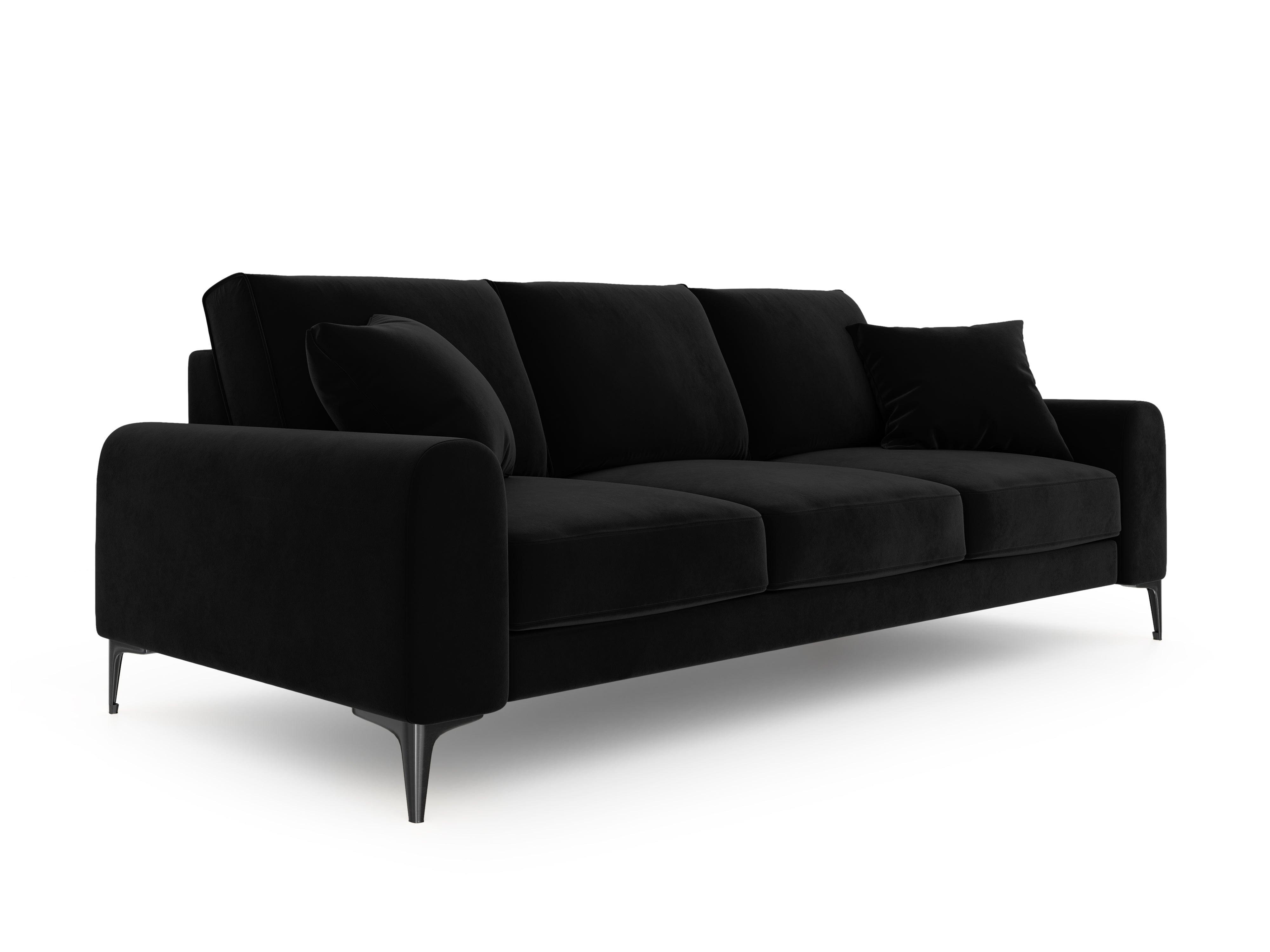 Sofa aksamitna 3-osobowa MADARA czarny z czarną podstawą Mazzini Sofas    Eye on Design