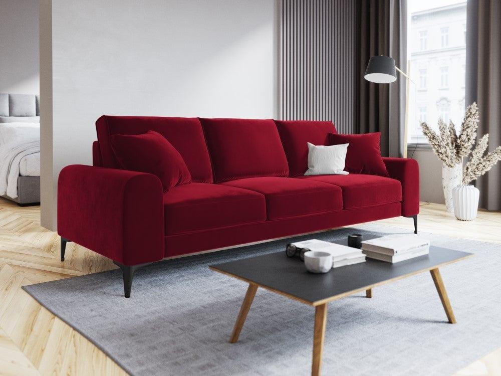 Sofa aksamitna 3-osobowa MADARA czerwony z czarną podstawą Mazzini Sofas    Eye on Design