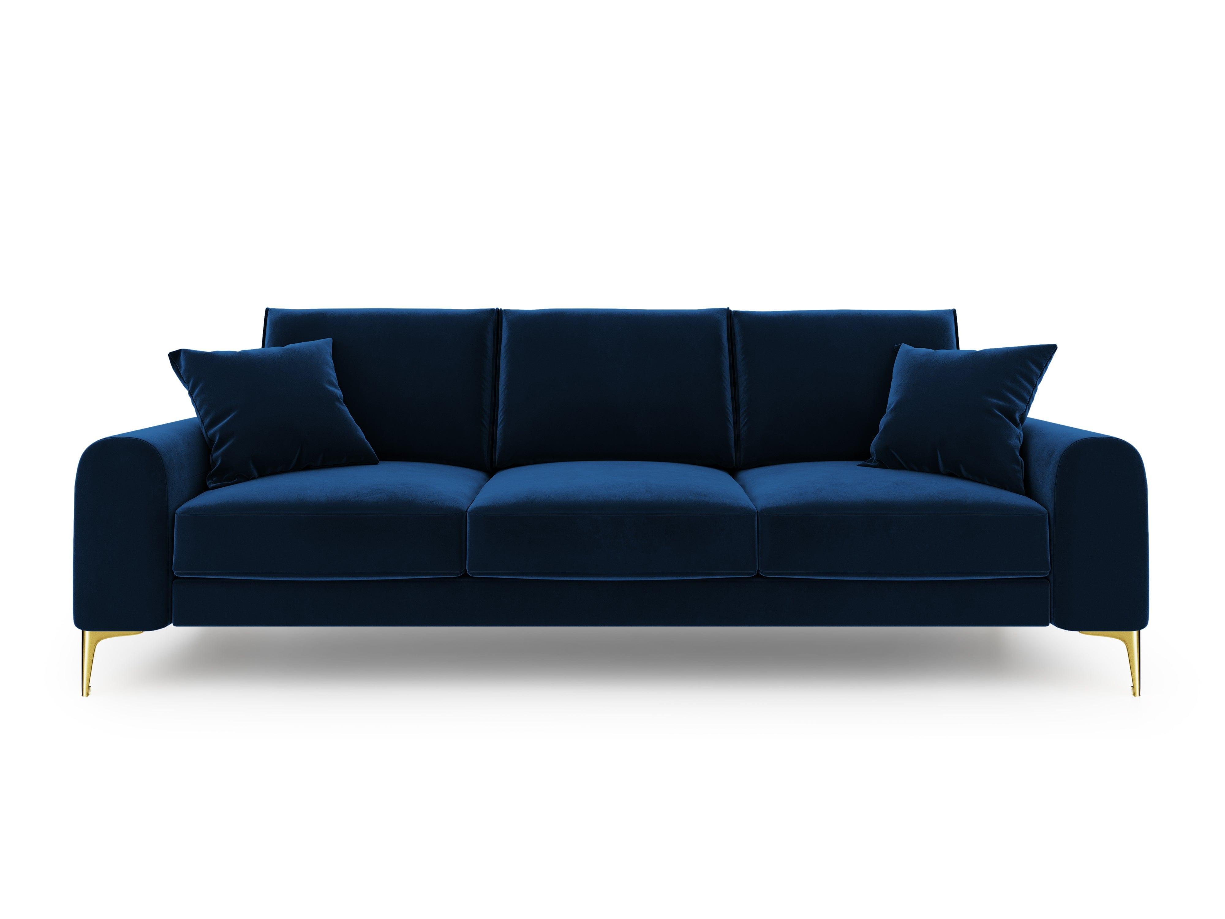 Sofa aksamitna 3-osobowa MADARA królewski niebieski ze złotą podstawą Mazzini Sofas    Eye on Design