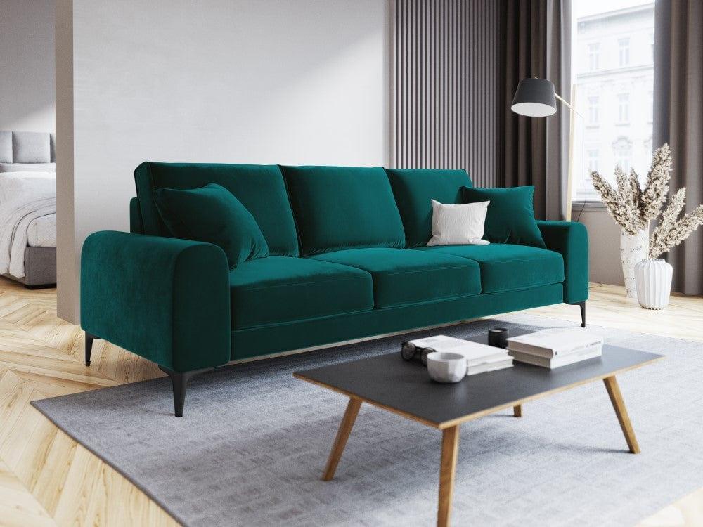 Sofa aksamitna 3-osobowa MADARA turkusowy z czarną podstawą Mazzini Sofas    Eye on Design