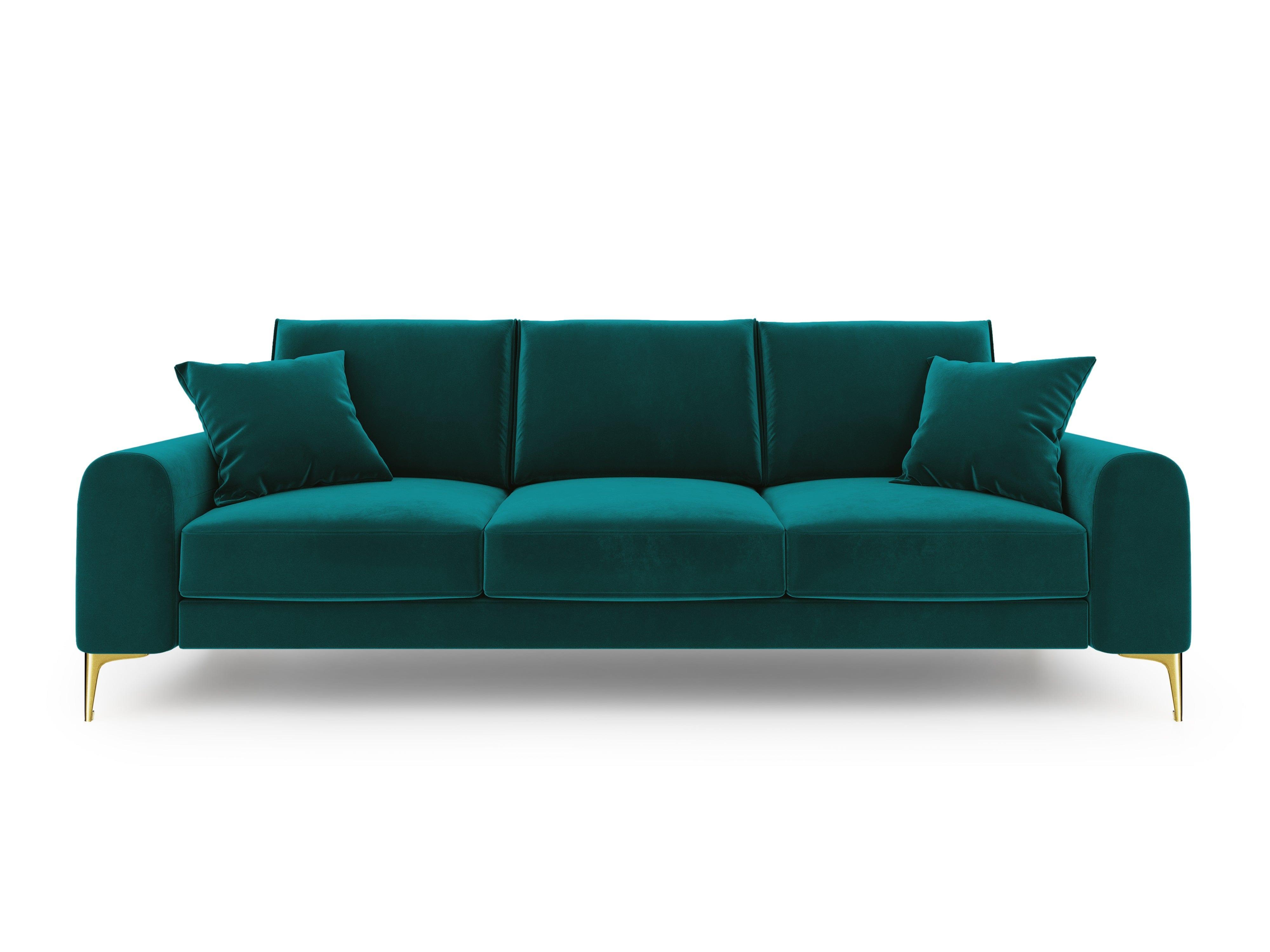 Sofa aksamitna 3-osobowa MADARA turkusowy ze złotą podstawą Mazzini Sofas    Eye on Design