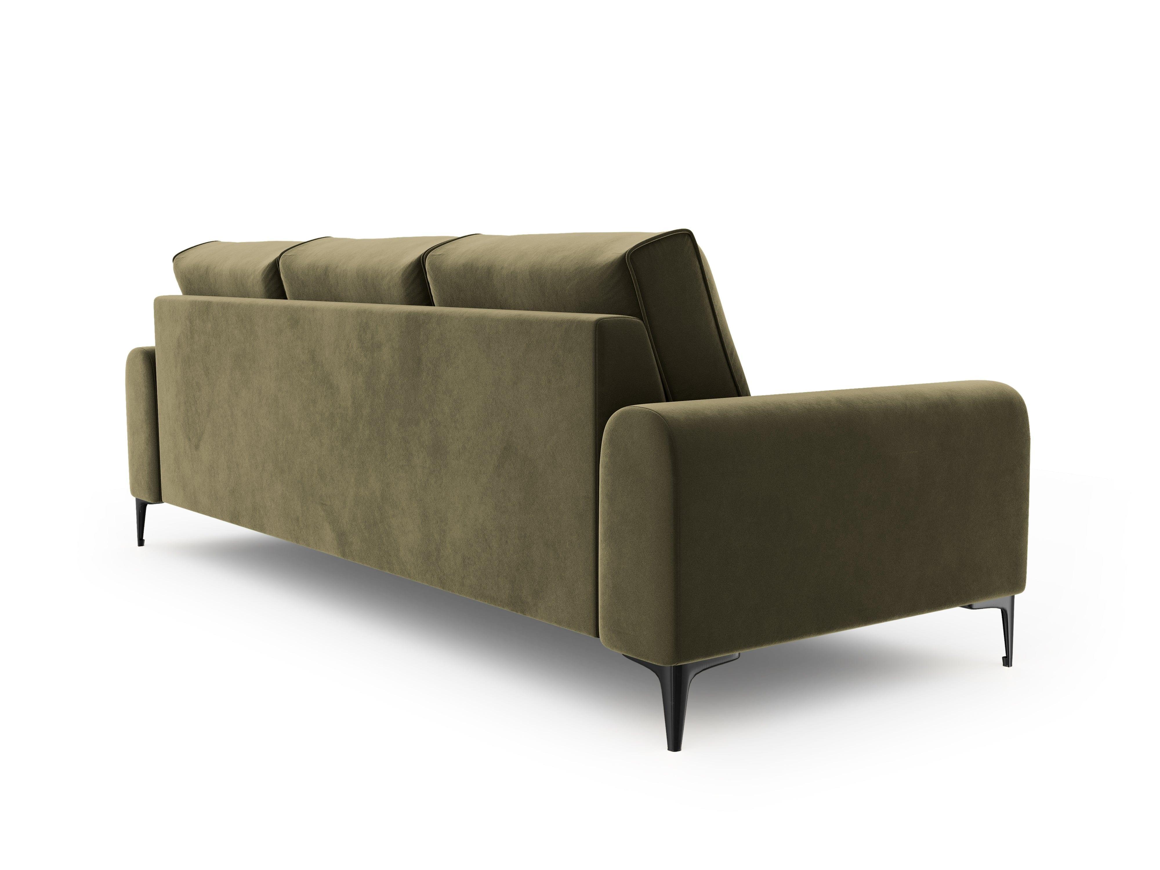 Sofa aksamitna 3-osobowa MADARA zielony z czarną podstawą Mazzini Sofas    Eye on Design