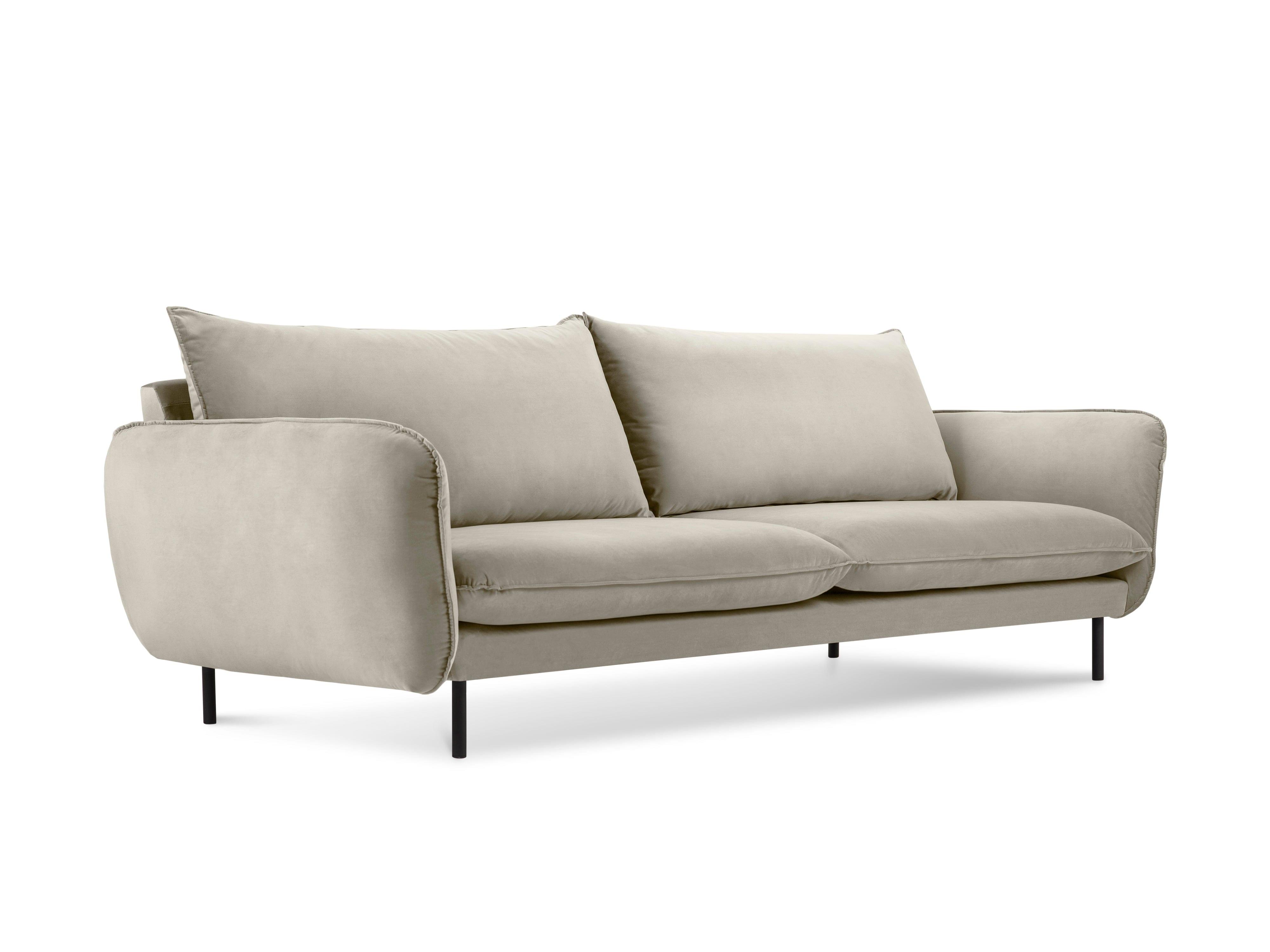 Sofa aksamitna 3-osobowa VIENNA beżowy z czarną podstawą Cosmopolitan Design    Eye on Design