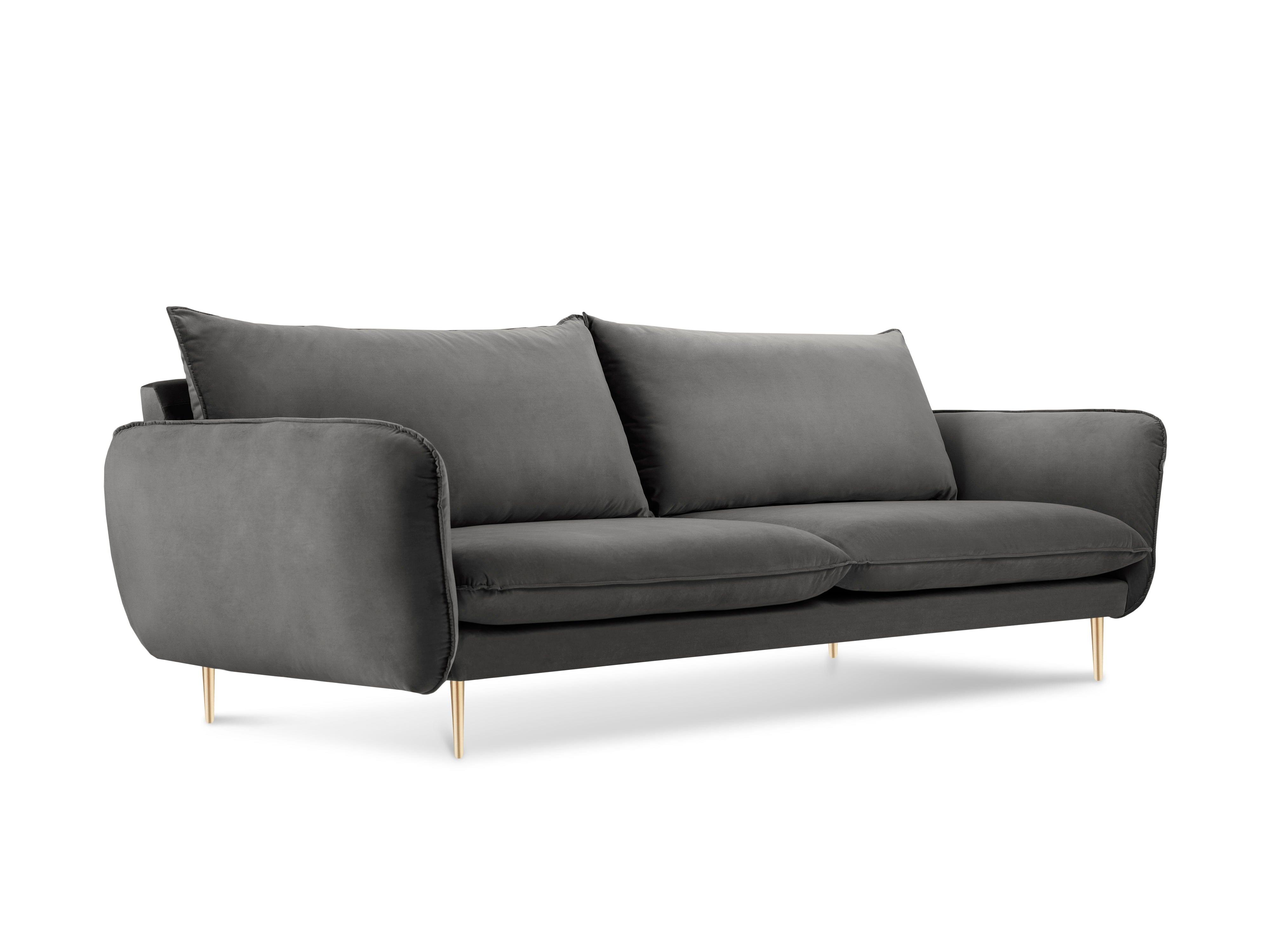 Sofa aksamitna 3-osobowa VIENNA ciemnoszary ze złotą podstawą Cosmopolitan Design    Eye on Design