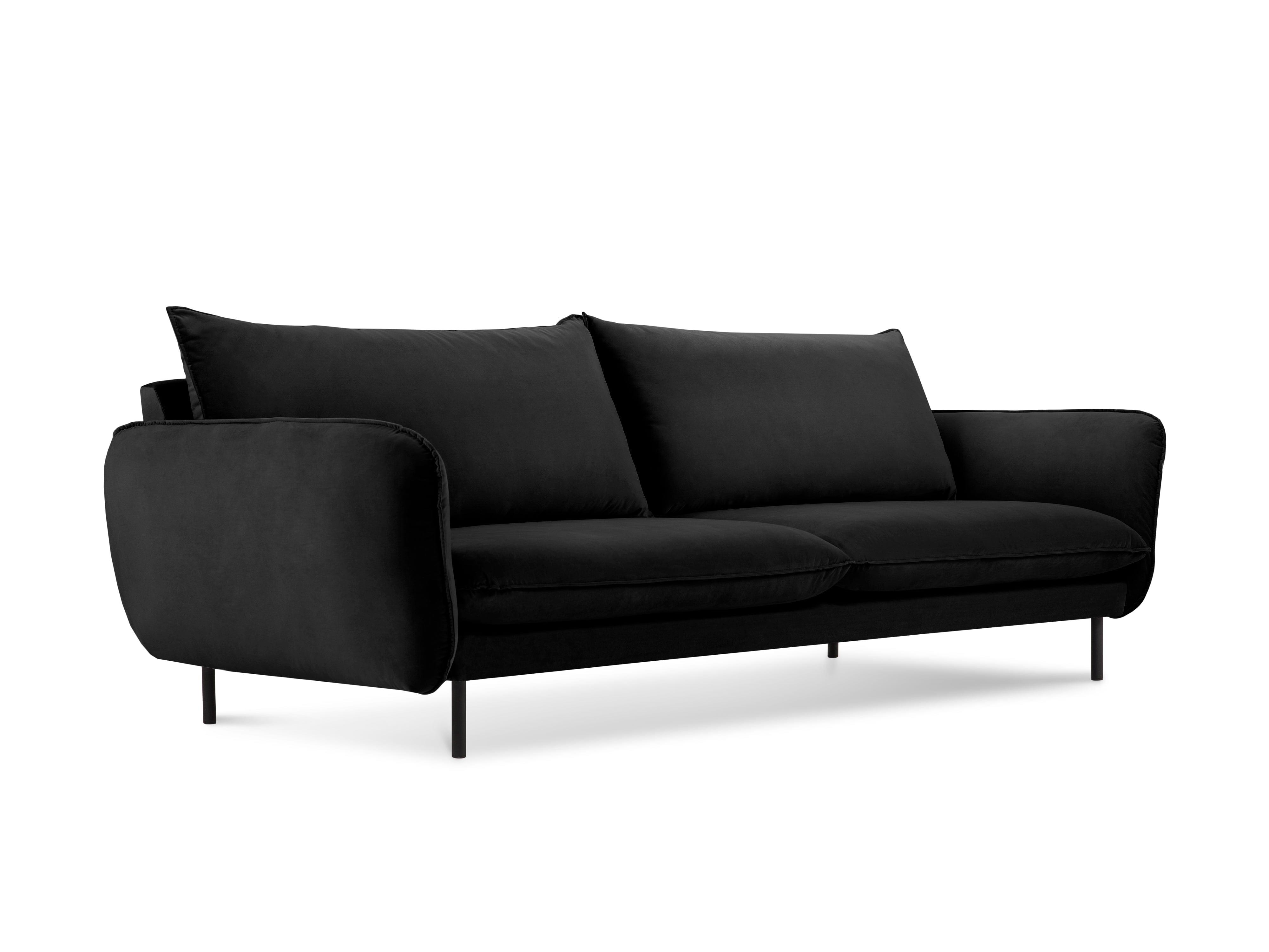 Sofa aksamitna 3-osobowa VIENNA czarny z czarną podstawą Cosmopolitan Design    Eye on Design