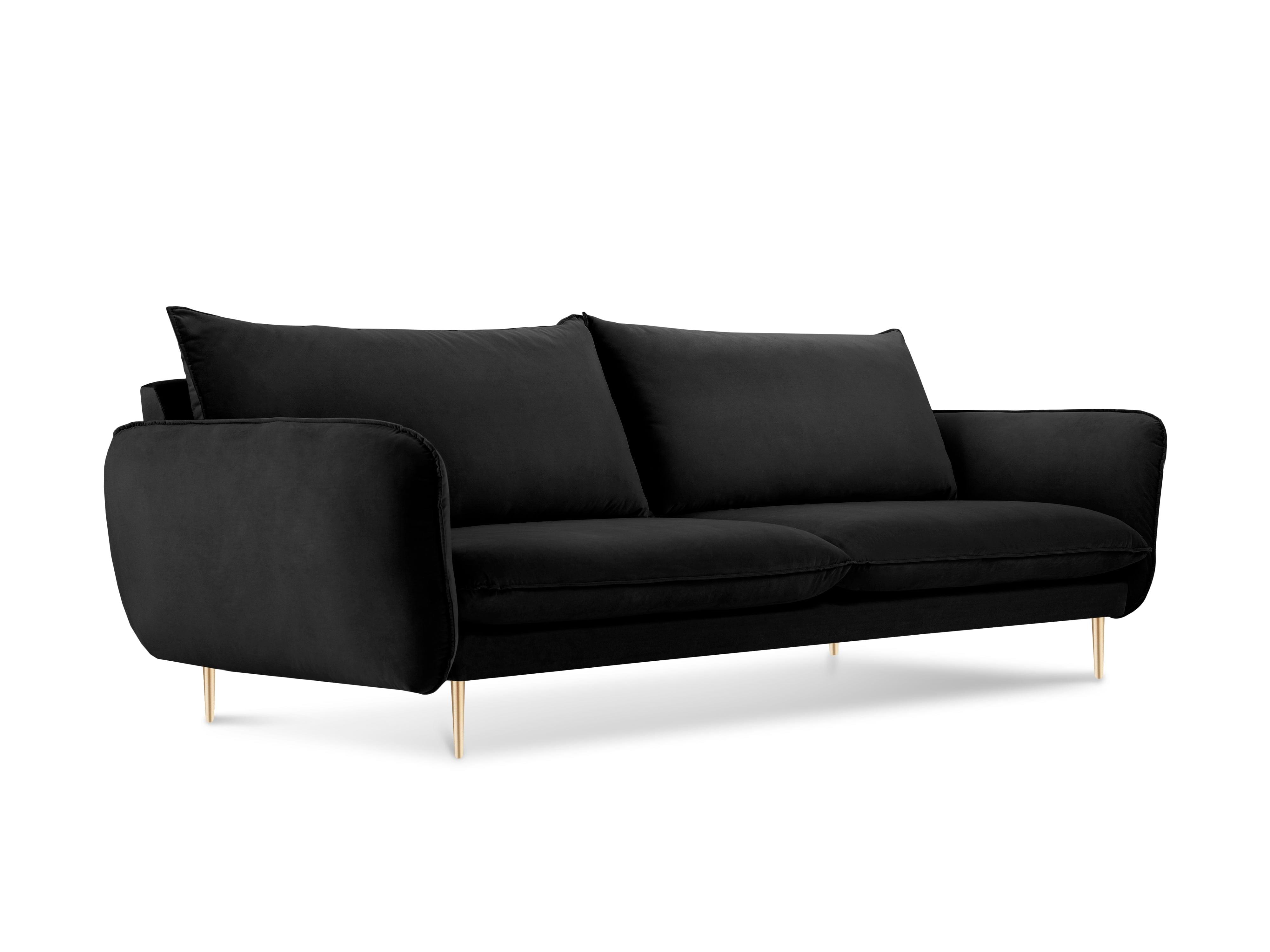 Sofa aksamitna 3-osobowa VIENNA czarny ze złotą podstawą Cosmopolitan Design    Eye on Design