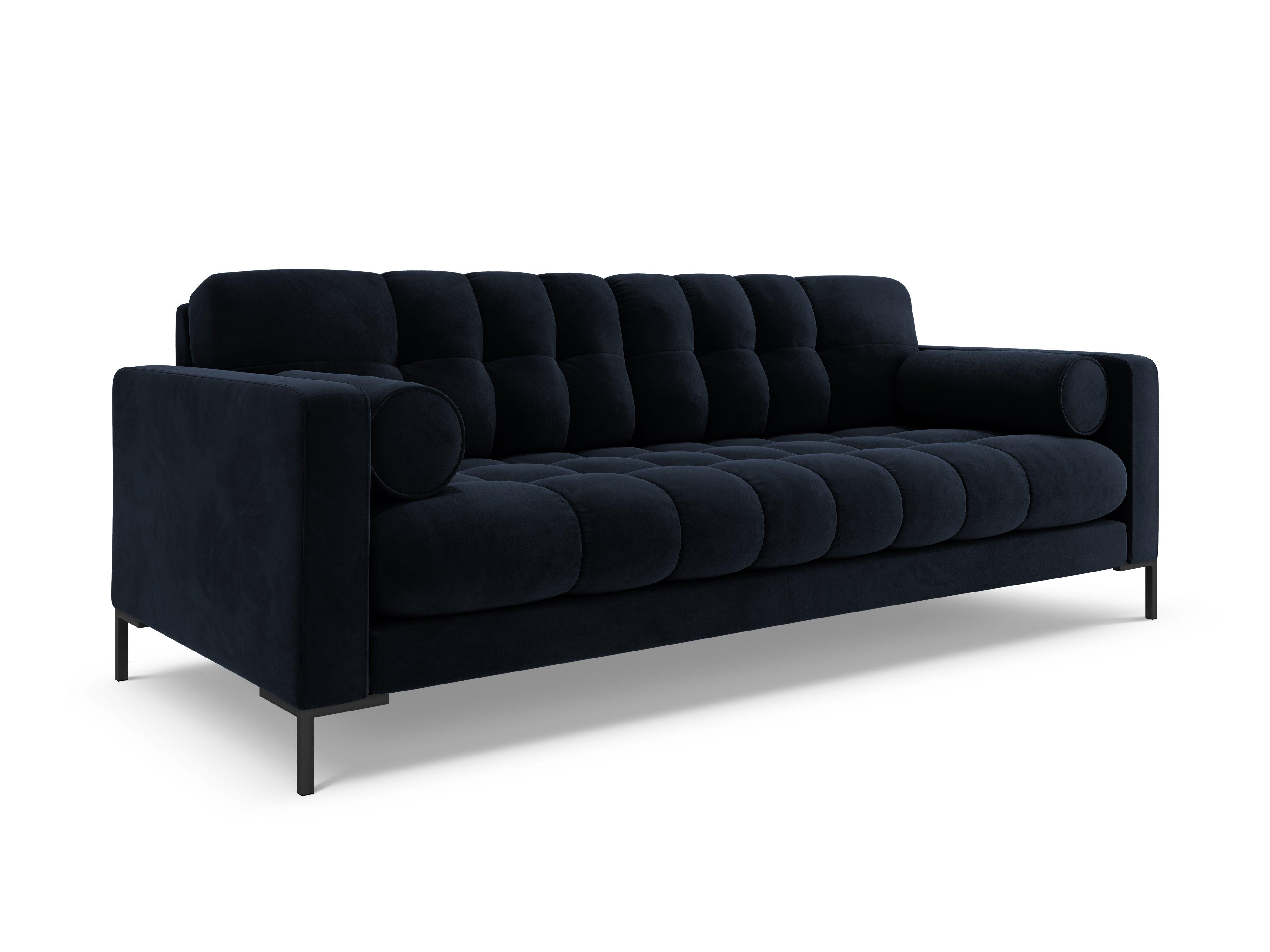 Sofa aksamitna 4-osobowa BALI ciemnoniebieski z czarną podstawą Cosmopolitan Design    Eye on Design