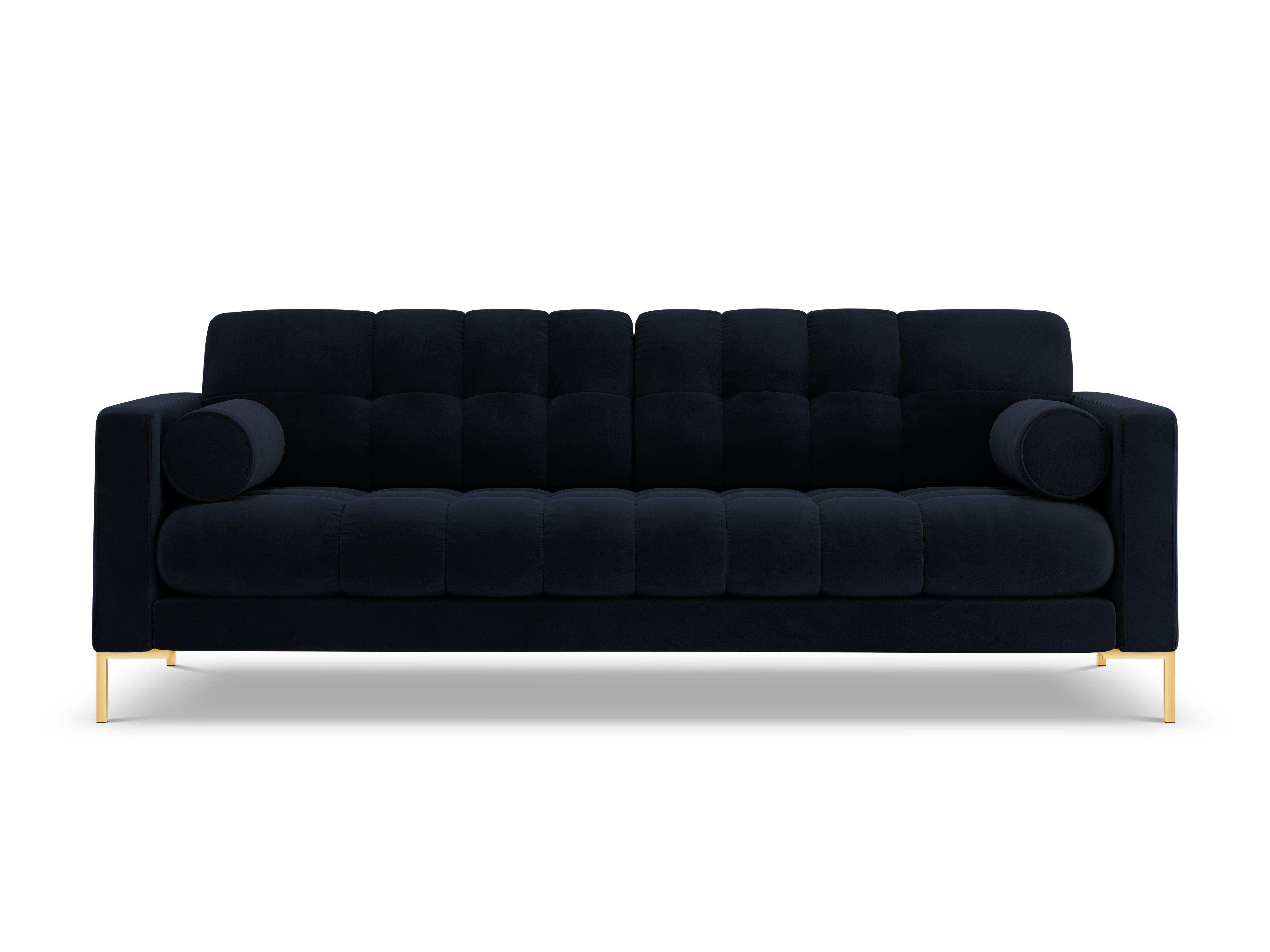 Sofa aksamitna 4-osobowa BALI ciemnoniebieski ze złotą podstawą Cosmopolitan Design    Eye on Design