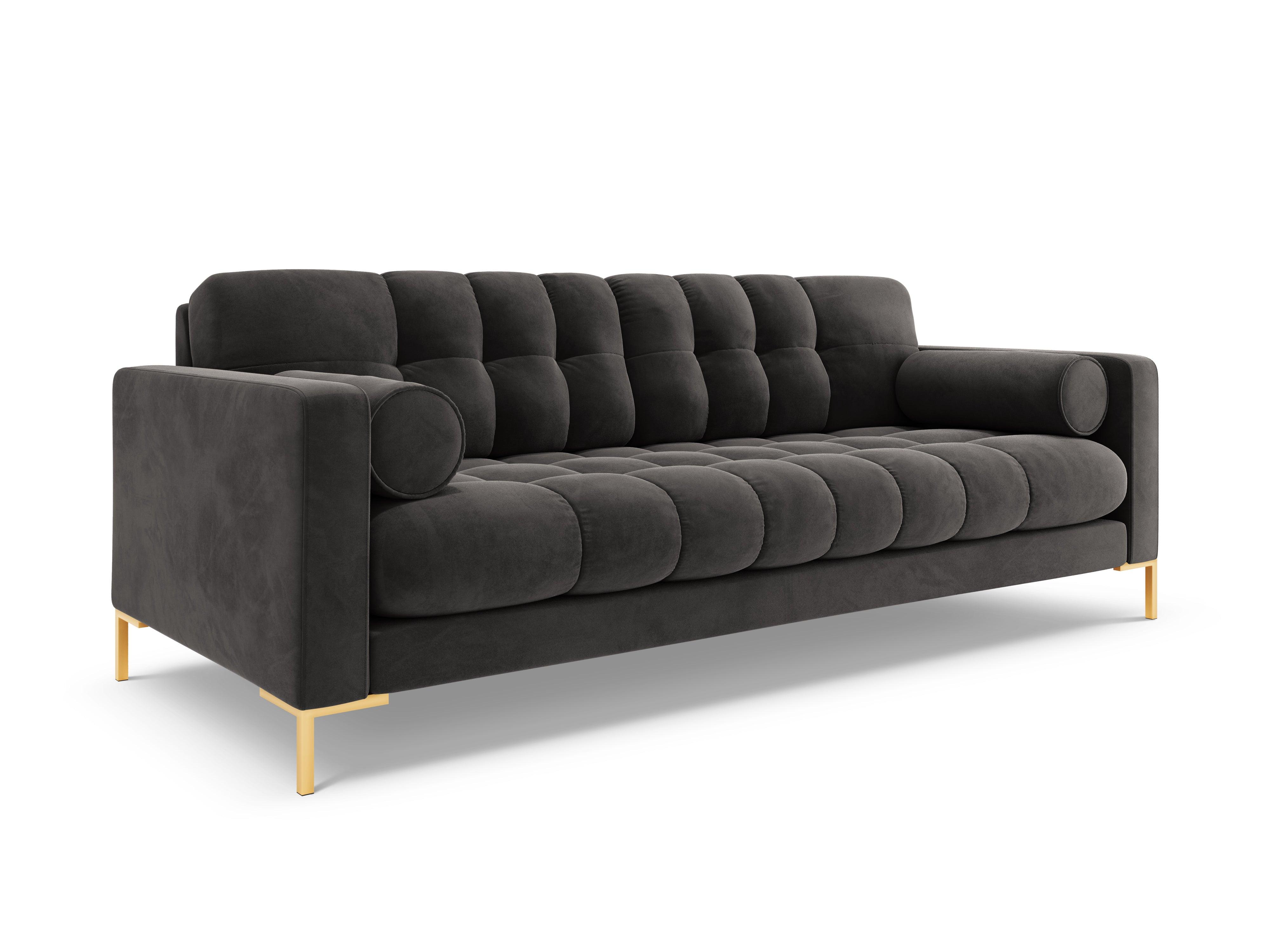 Sofa aksamitna 4-osobowa BALI ciemnoszary ze złotą podstawą Cosmopolitan Design    Eye on Design