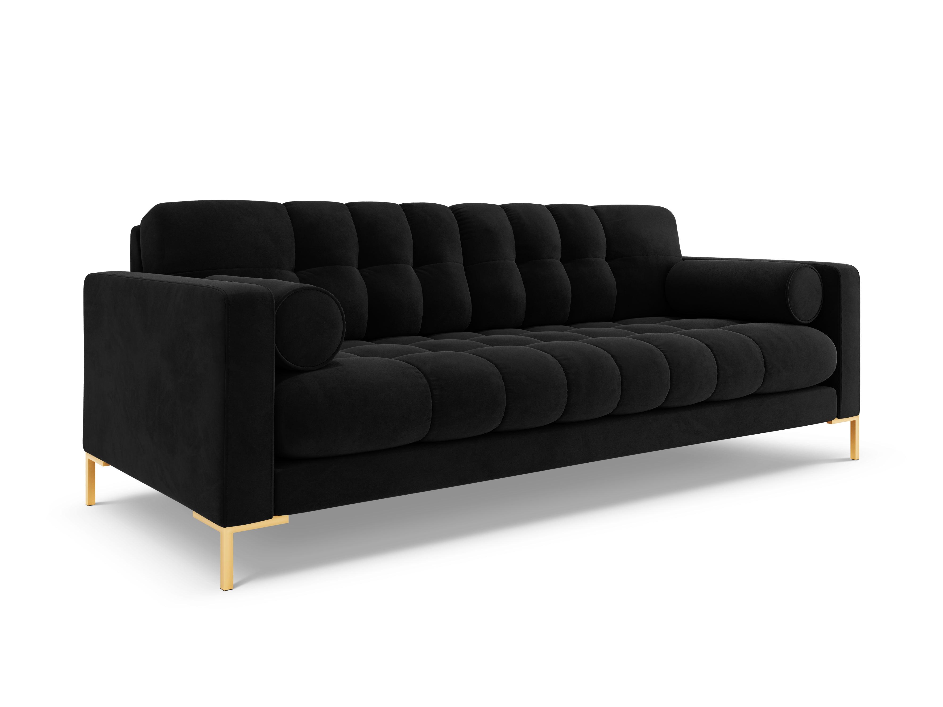 Sofa aksamitna 4-osobowa BALI czarny ze złotą podstawą Cosmopolitan Design    Eye on Design