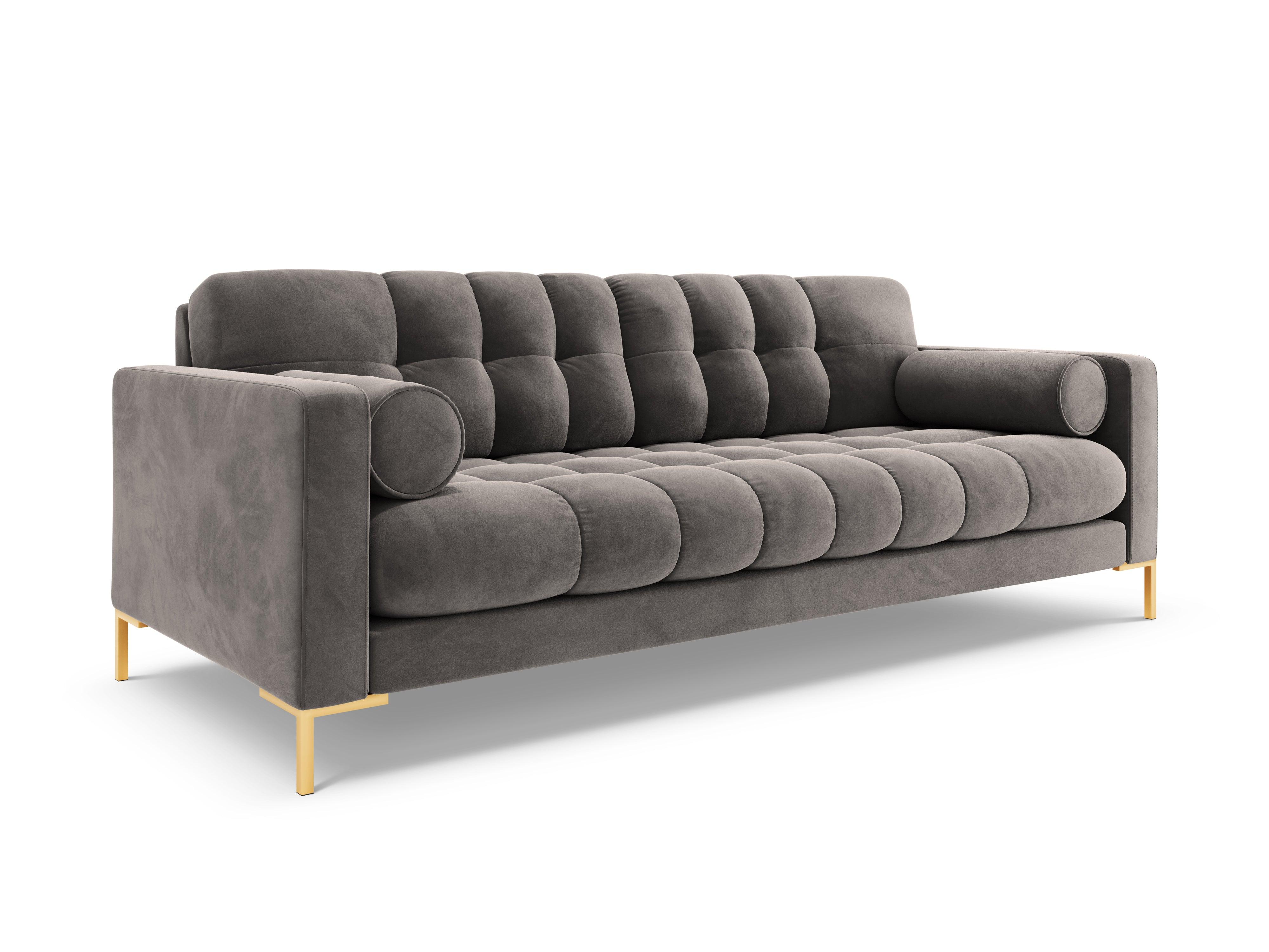 Sofa aksamitna 4-osobowa BALI jasnoszary ze złotą podstawą Cosmopolitan Design    Eye on Design