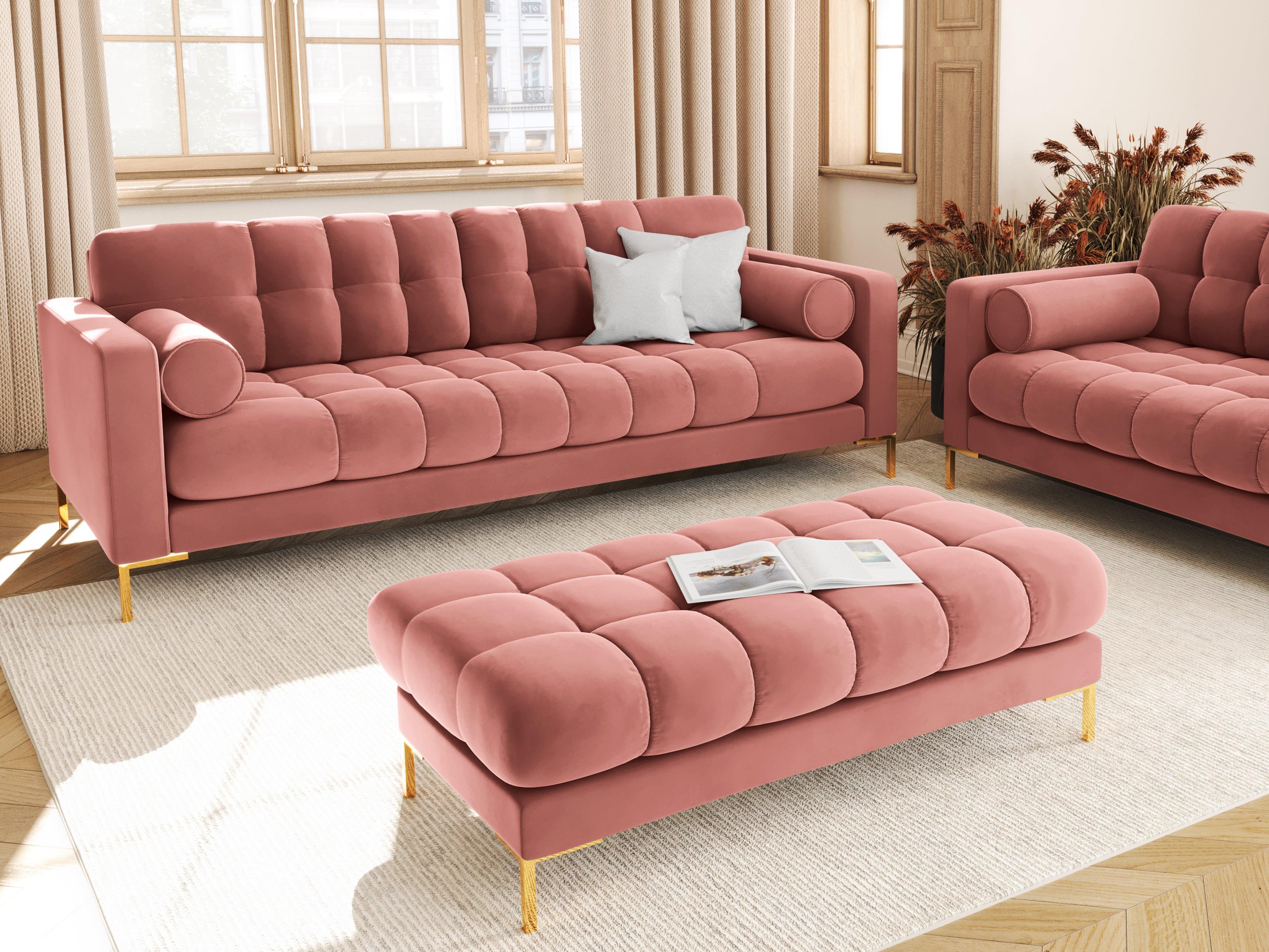 Sofa aksamitna 4-osobowa BALI różowy ze złotą podstawą Cosmopolitan Design    Eye on Design