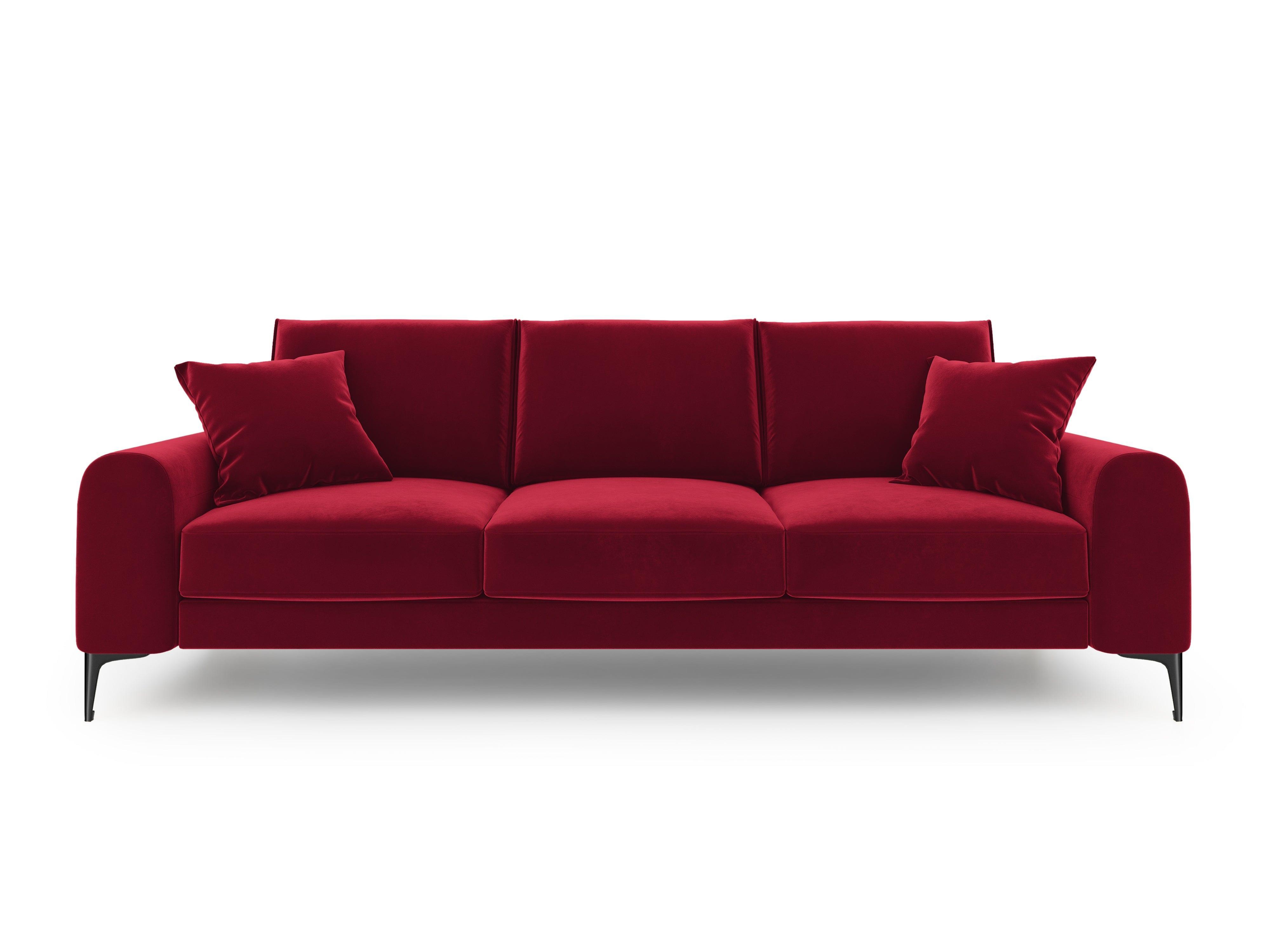 Sofa aksamitna 4-osobowa MADARA czerwony z czarną podstawą Mazzini Sofas    Eye on Design