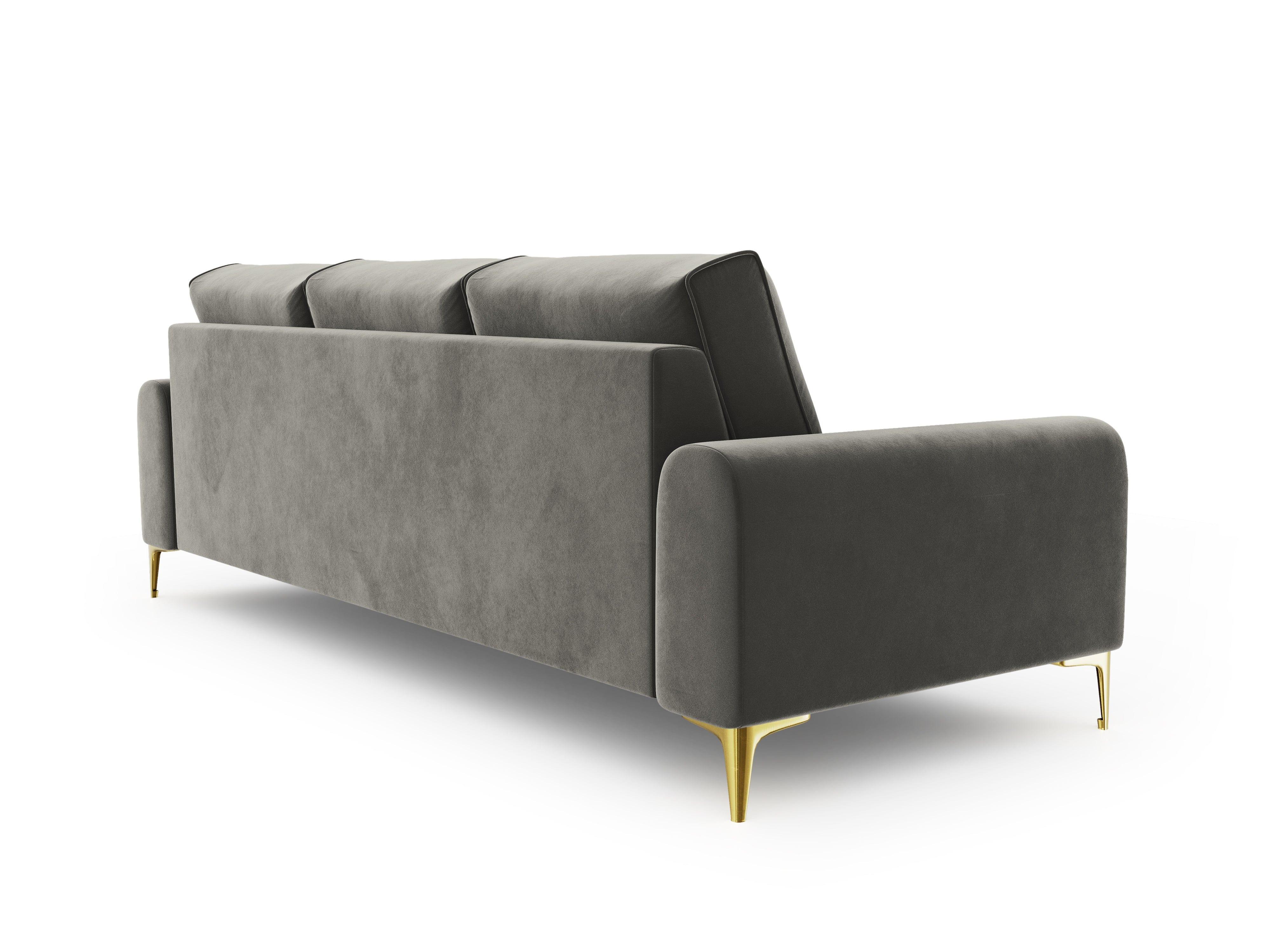 Sofa aksamitna 4-osobowa MADARA szary ze złotą podstawą Mazzini Sofas    Eye on Design