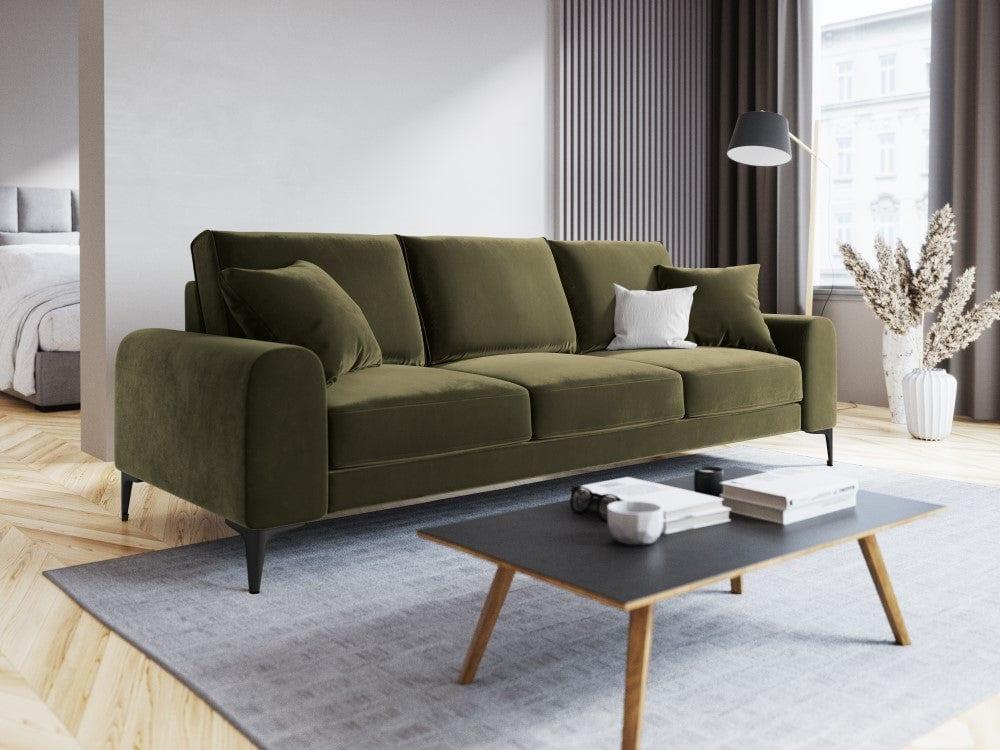 Sofa aksamitna 4-osobowa MADARA zielony z czarną podstawą Mazzini Sofas    Eye on Design