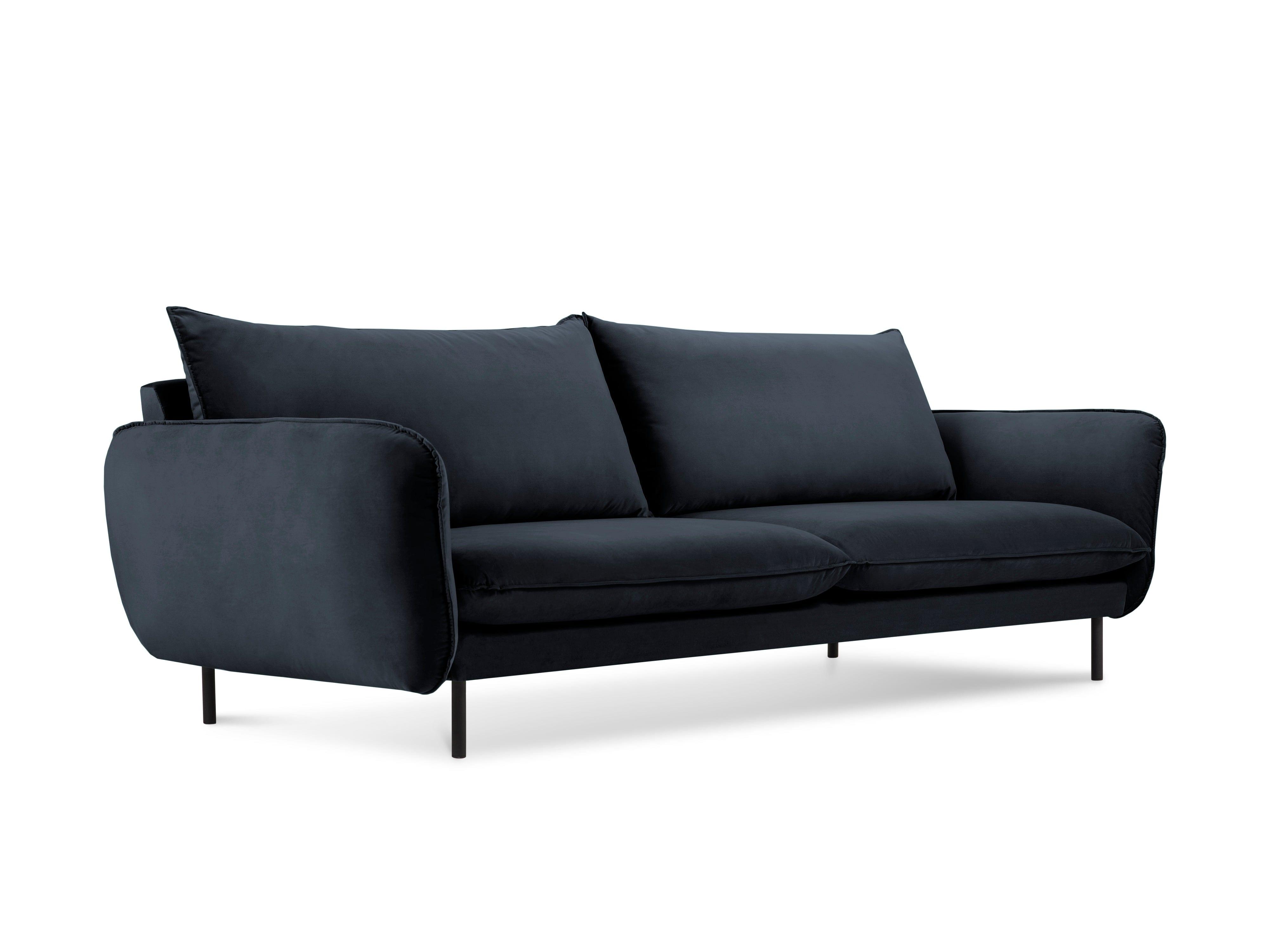 Sofa aksamitna 4-osobowa VIENNA granatowy z czarną podstawą Cosmopolitan Design    Eye on Design