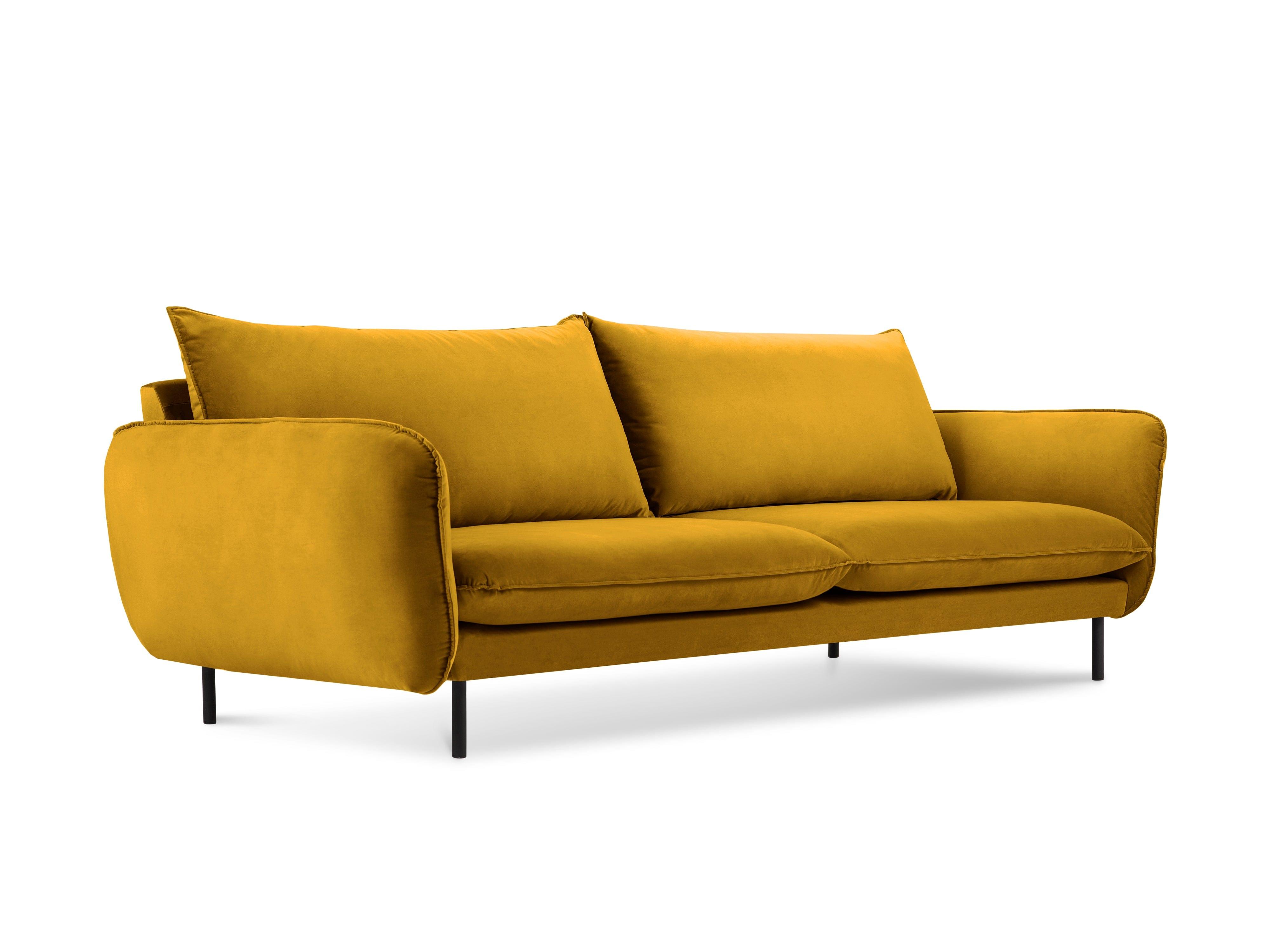 Sofa aksamitna 4-osobowa VIENNA żółty z czarną podstawą Cosmopolitan Design    Eye on Design