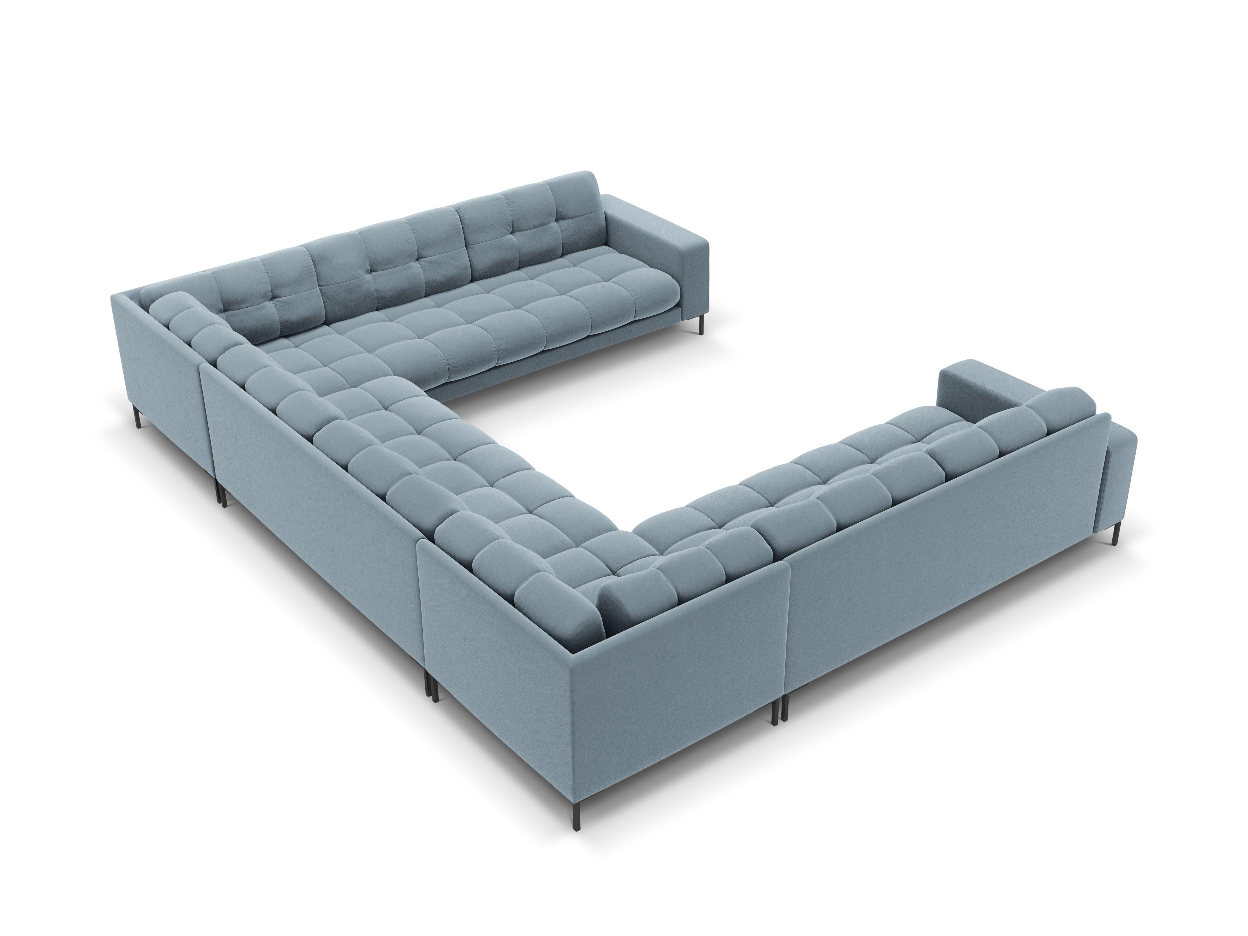 Sofa aksamitna panoramiczna 9-osobowa BALI jasnoniebieski z czarną podstawą Cosmopolitan Design    Eye on Design