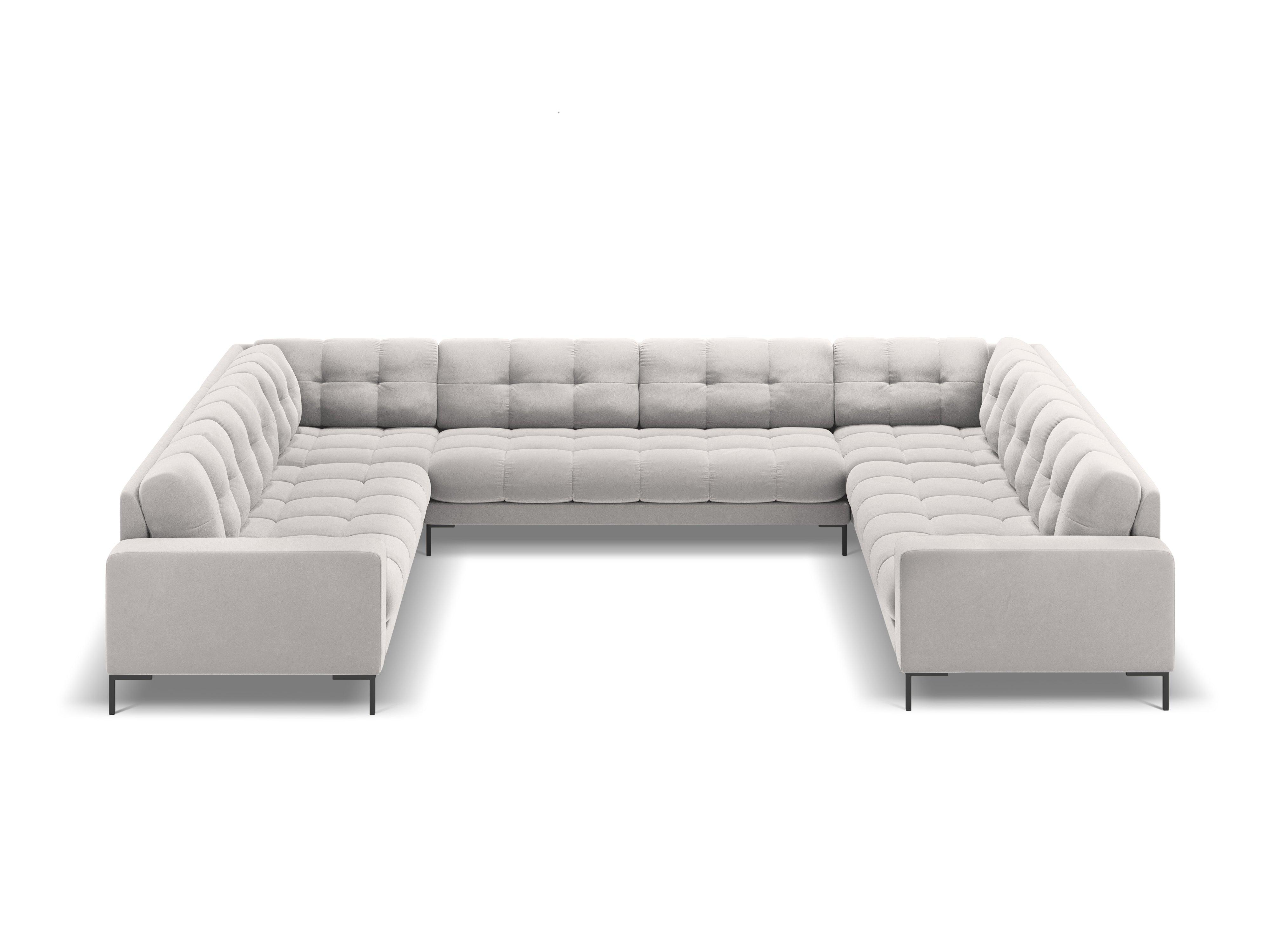 Sofa aksamitna panoramiczna 9-osobowa BALI srebrny z czarną podstawą Cosmopolitan Design    Eye on Design