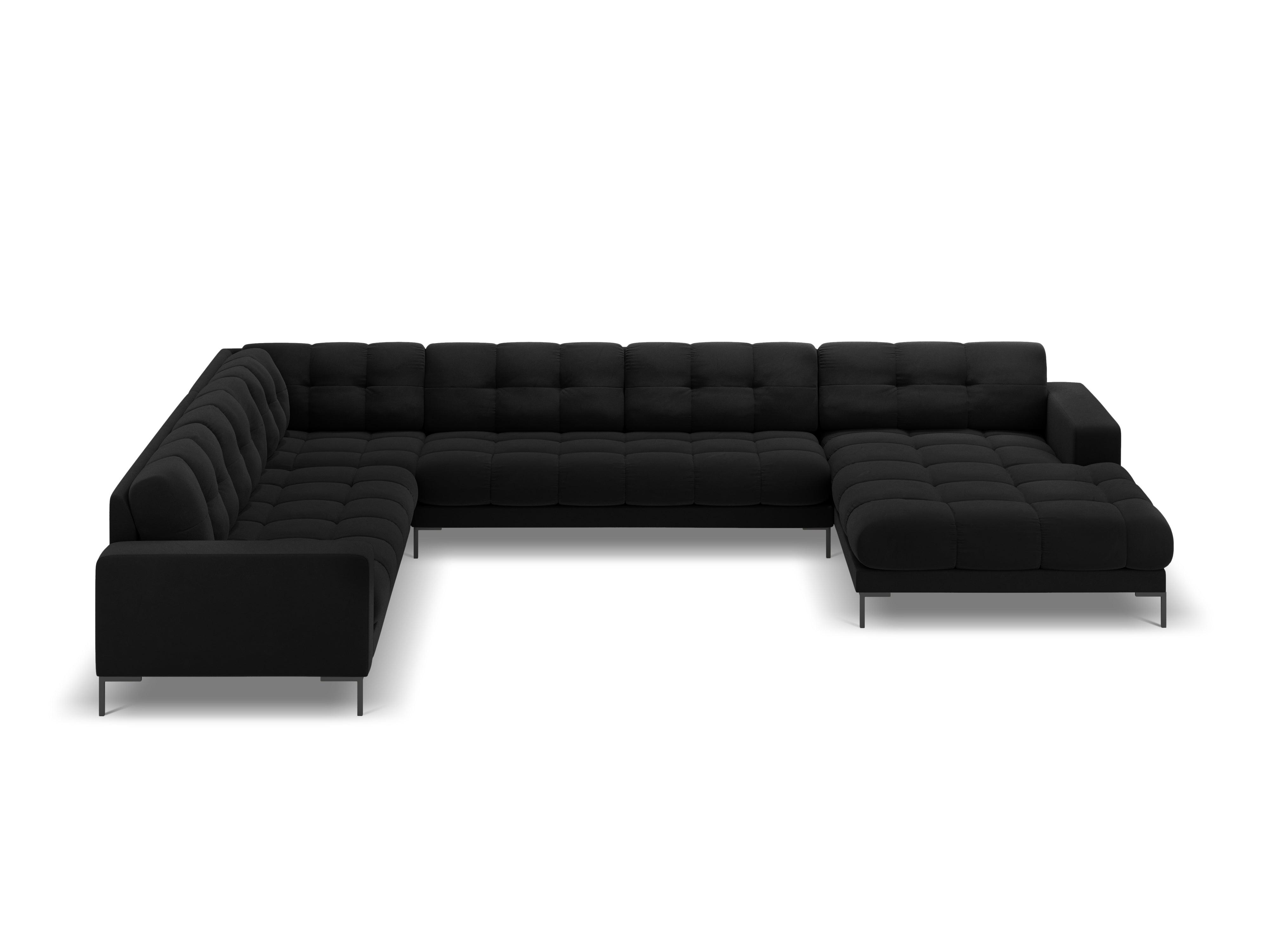 Sofa aksamitna panoramiczna lewostronna 7-osobowa BALI czarny z czarną podstawą Cosmopolitan Design    Eye on Design