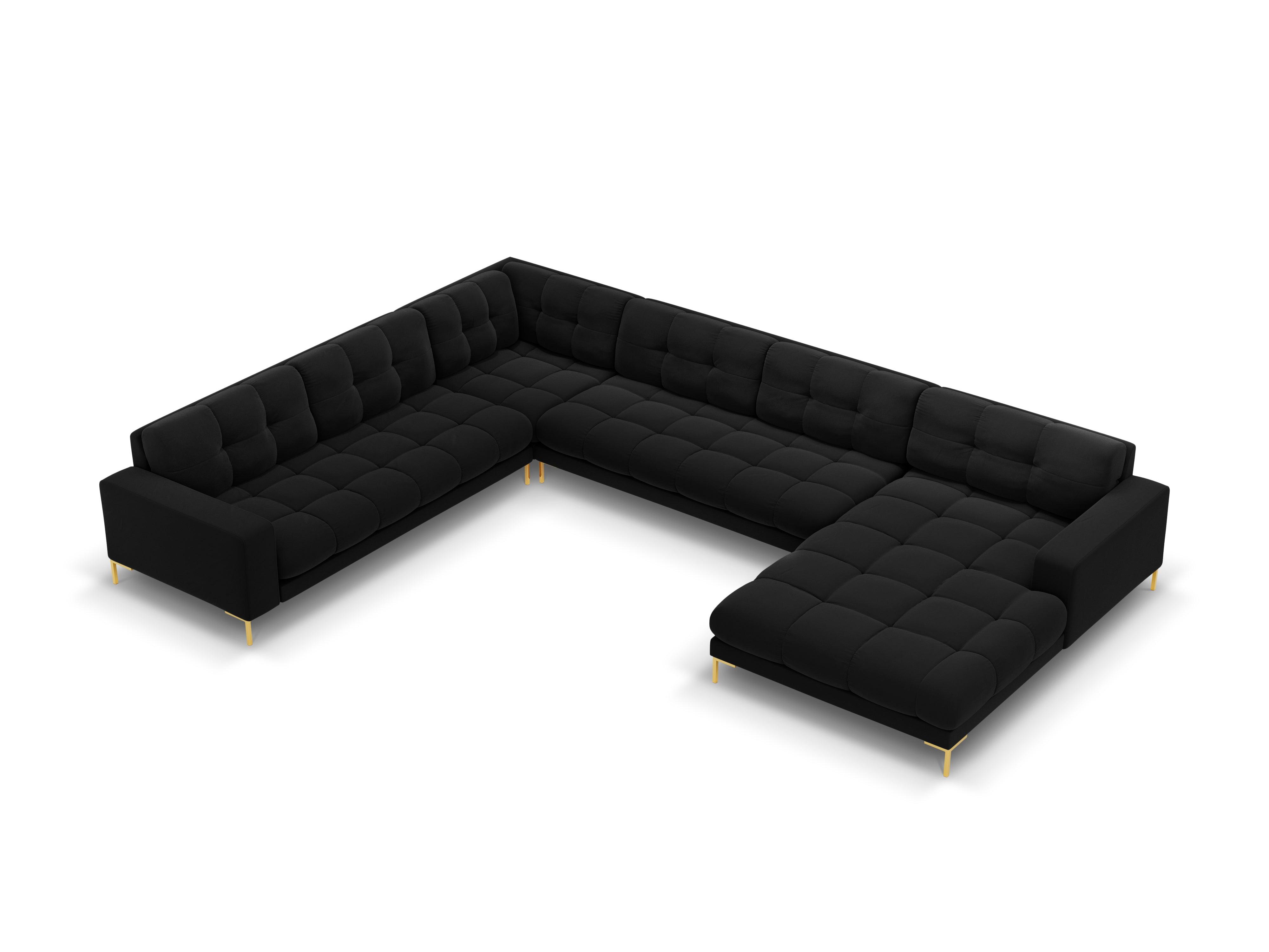 Sofa aksamitna panoramiczna lewostronna 7-osobowa BALI czarny ze złotą podstawą Cosmopolitan Design    Eye on Design