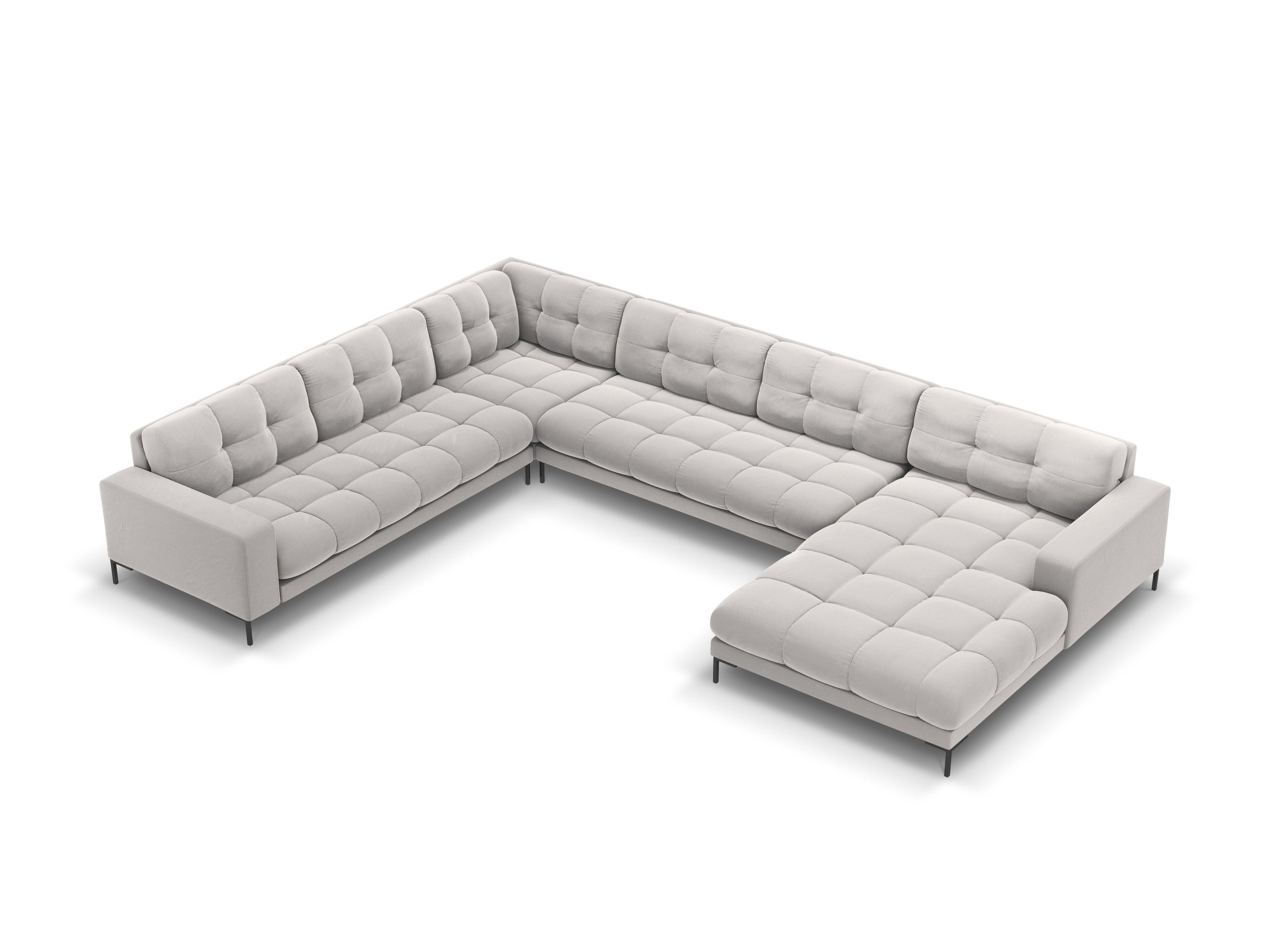 Sofa aksamitna panoramiczna lewostronna 7-osobowa BALI srebrny z czarną podstawą Cosmopolitan Design    Eye on Design