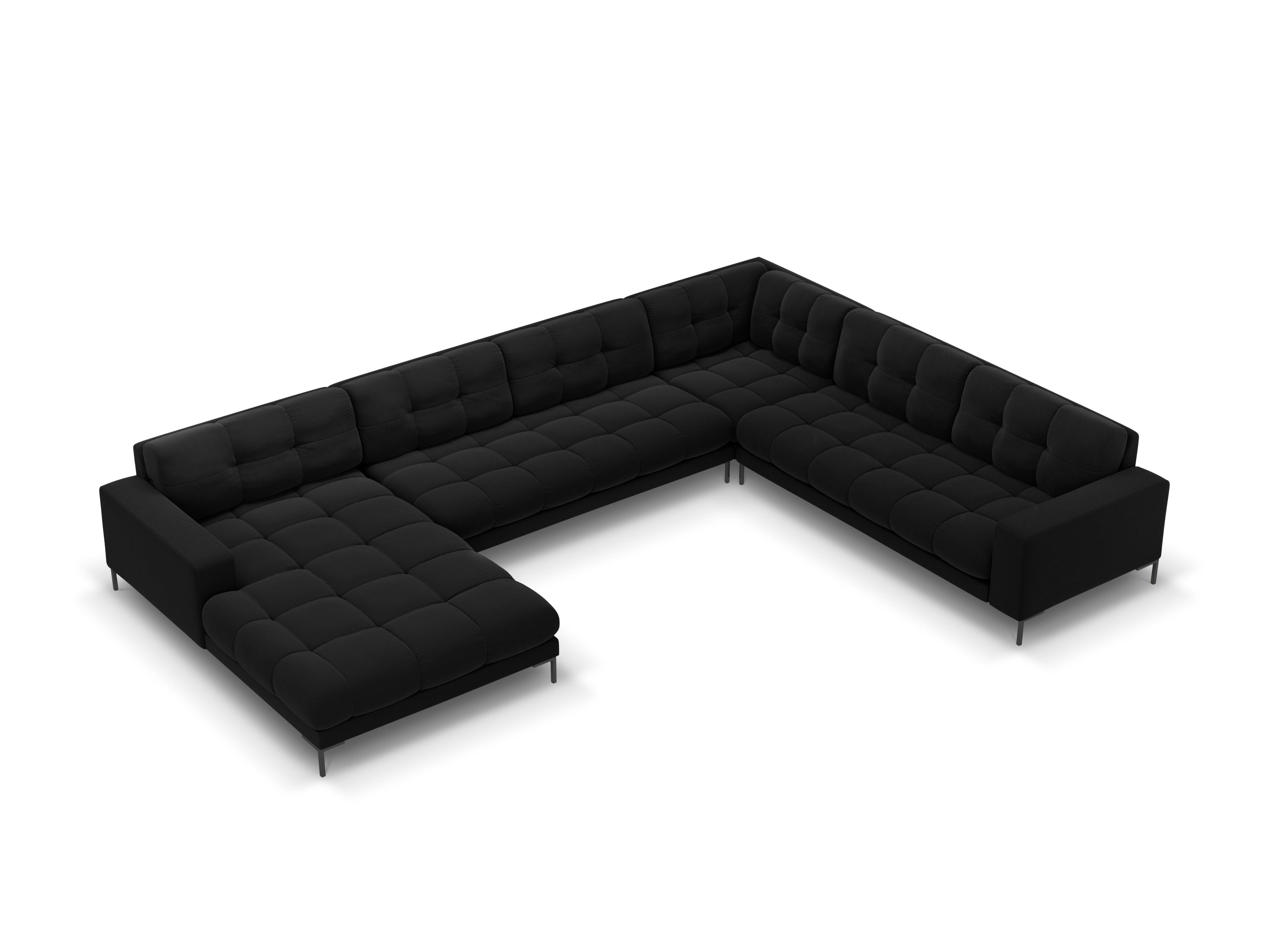 Sofa aksamitna panoramiczna prawostronna 7-osobowa BALI czarny z czarną podstawą Cosmopolitan Design    Eye on Design