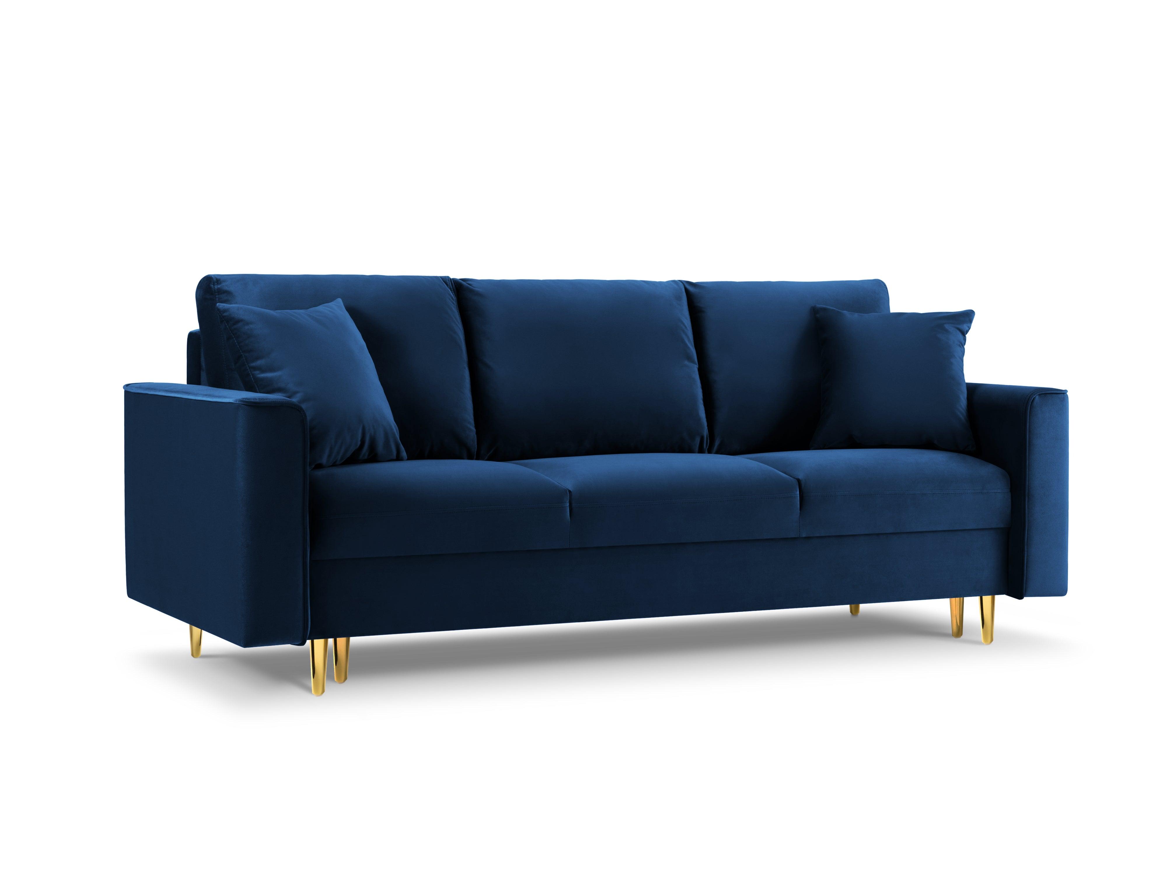 Sofa aksamitna z funkcją spania CARTADERA błękit królewski ze złotą podstawą Mazzini Sofas    Eye on Design