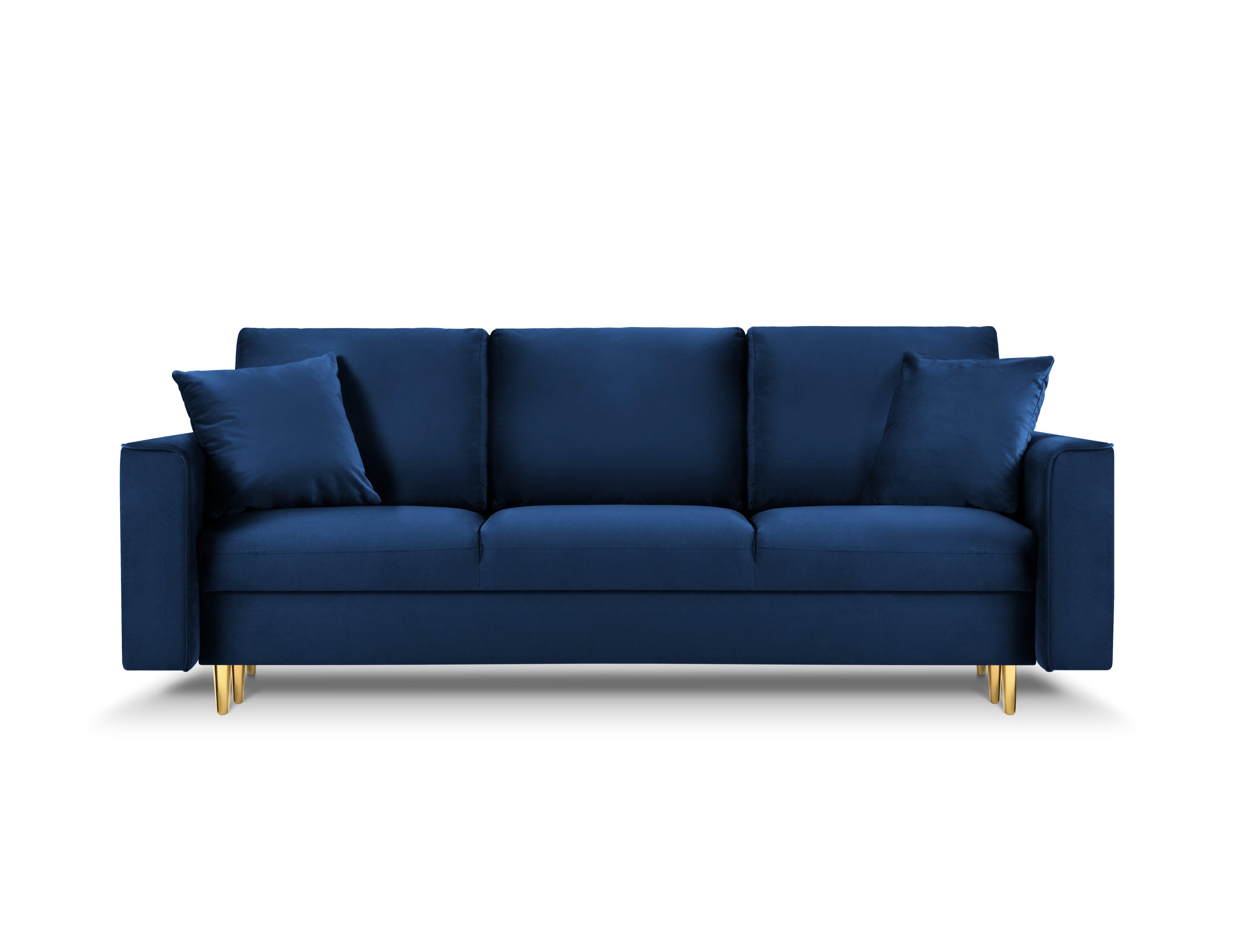 Sofa aksamitna z funkcją spania CARTADERA błękit królewski ze złotą podstawą Mazzini Sofas    Eye on Design