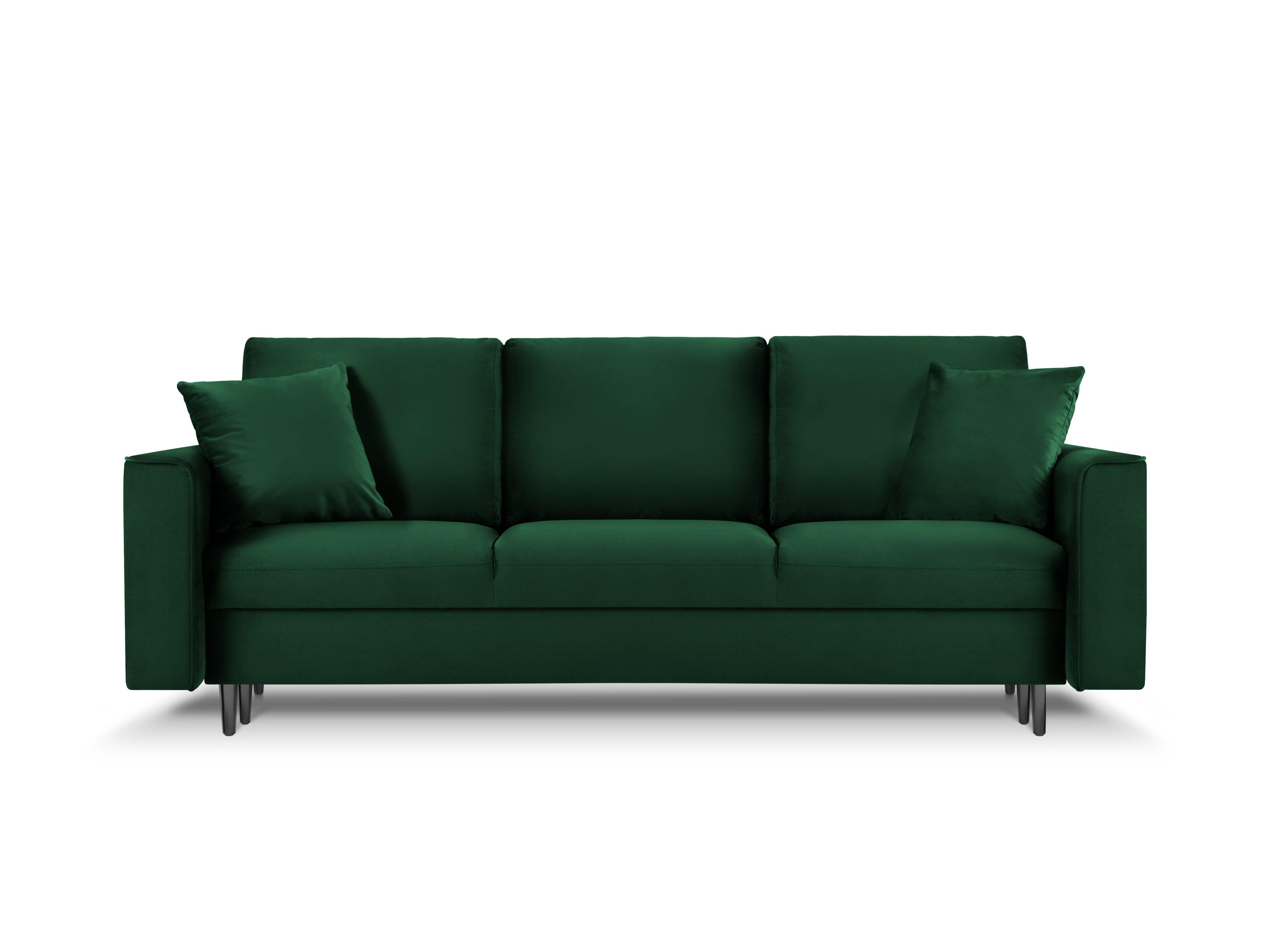 Sofa aksamitna z funkcją spania CARTADERA butelkowa zieleń z czarną podstawą Mazzini Sofas    Eye on Design