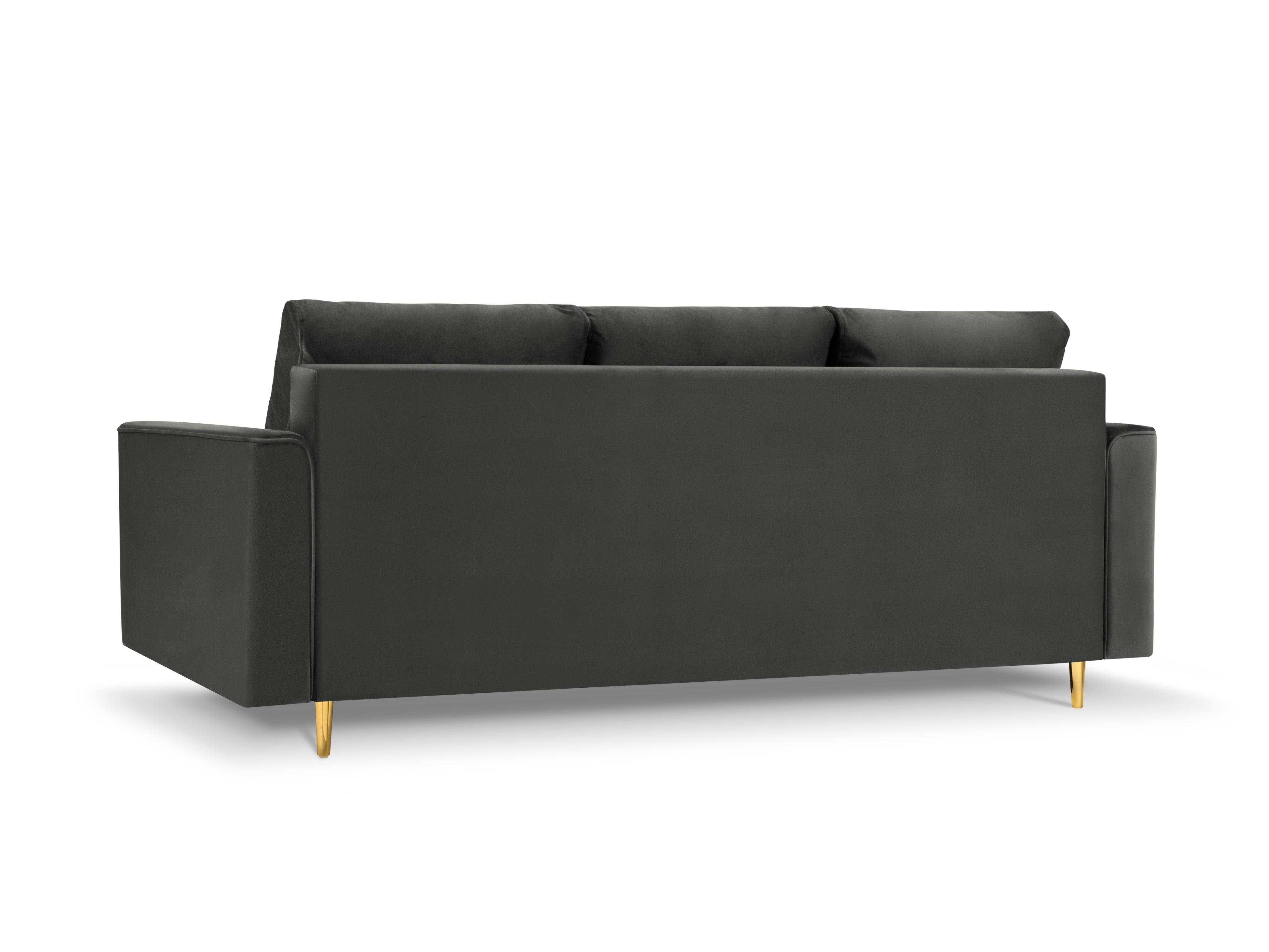 Sofa aksamitna z funkcją spania CARTADERA ciemnoszary ze złotą podstawą Mazzini Sofas    Eye on Design