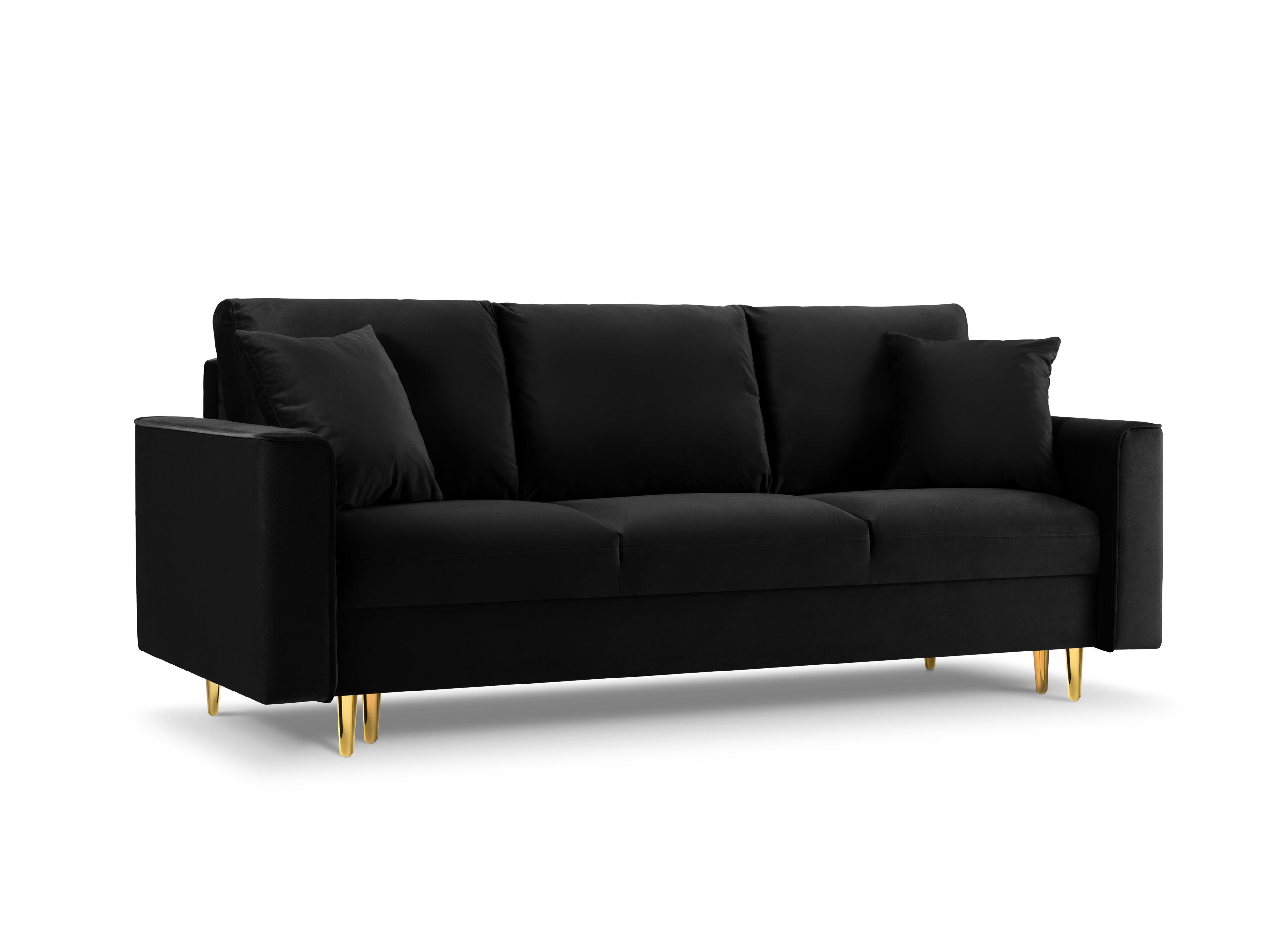 Sofa aksamitna z funkcją spania CARTADERA czarny ze złotą podstawą Mazzini Sofas    Eye on Design