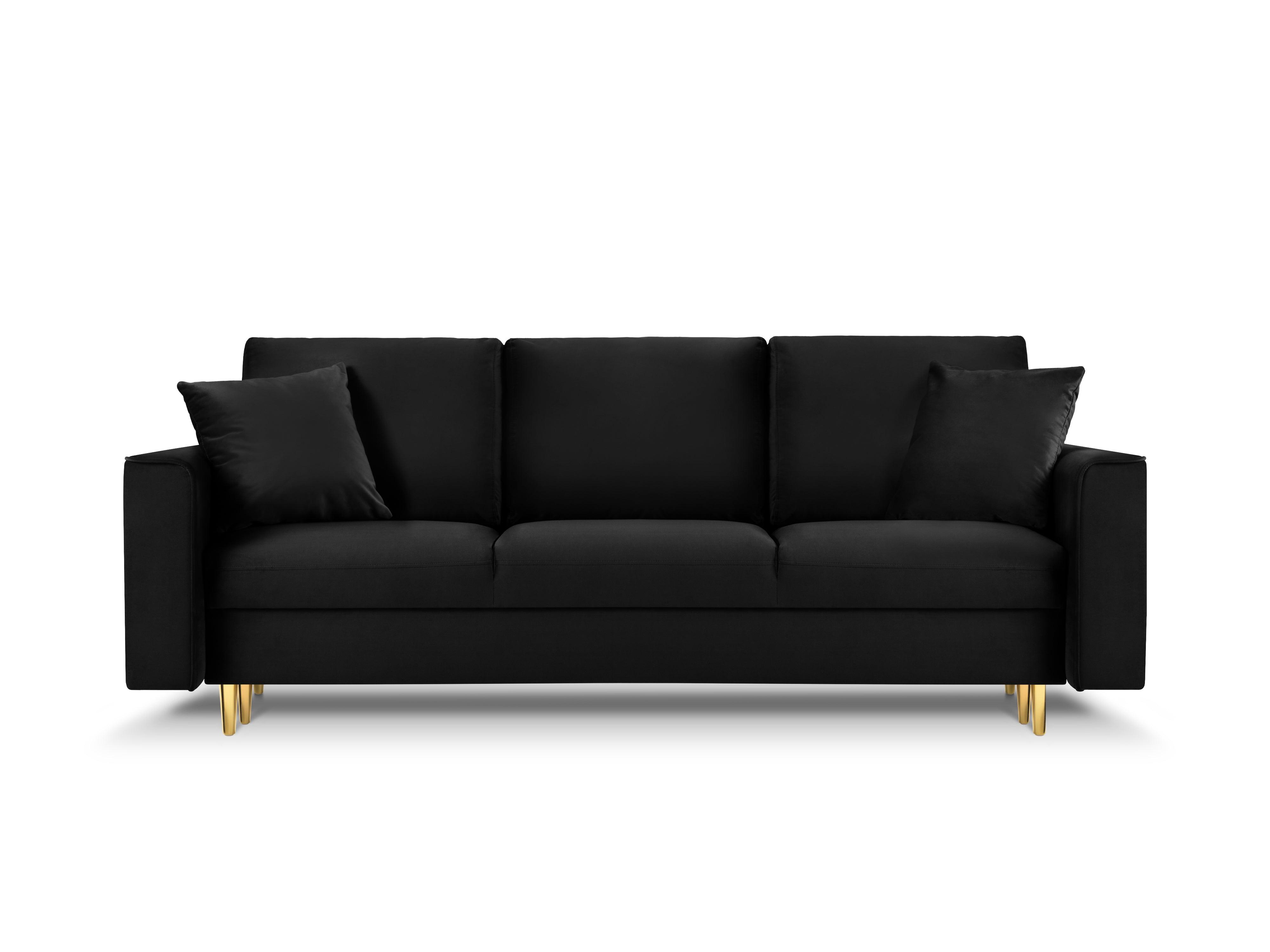 Sofa aksamitna z funkcją spania CARTADERA czarny ze złotą podstawą Mazzini Sofas    Eye on Design