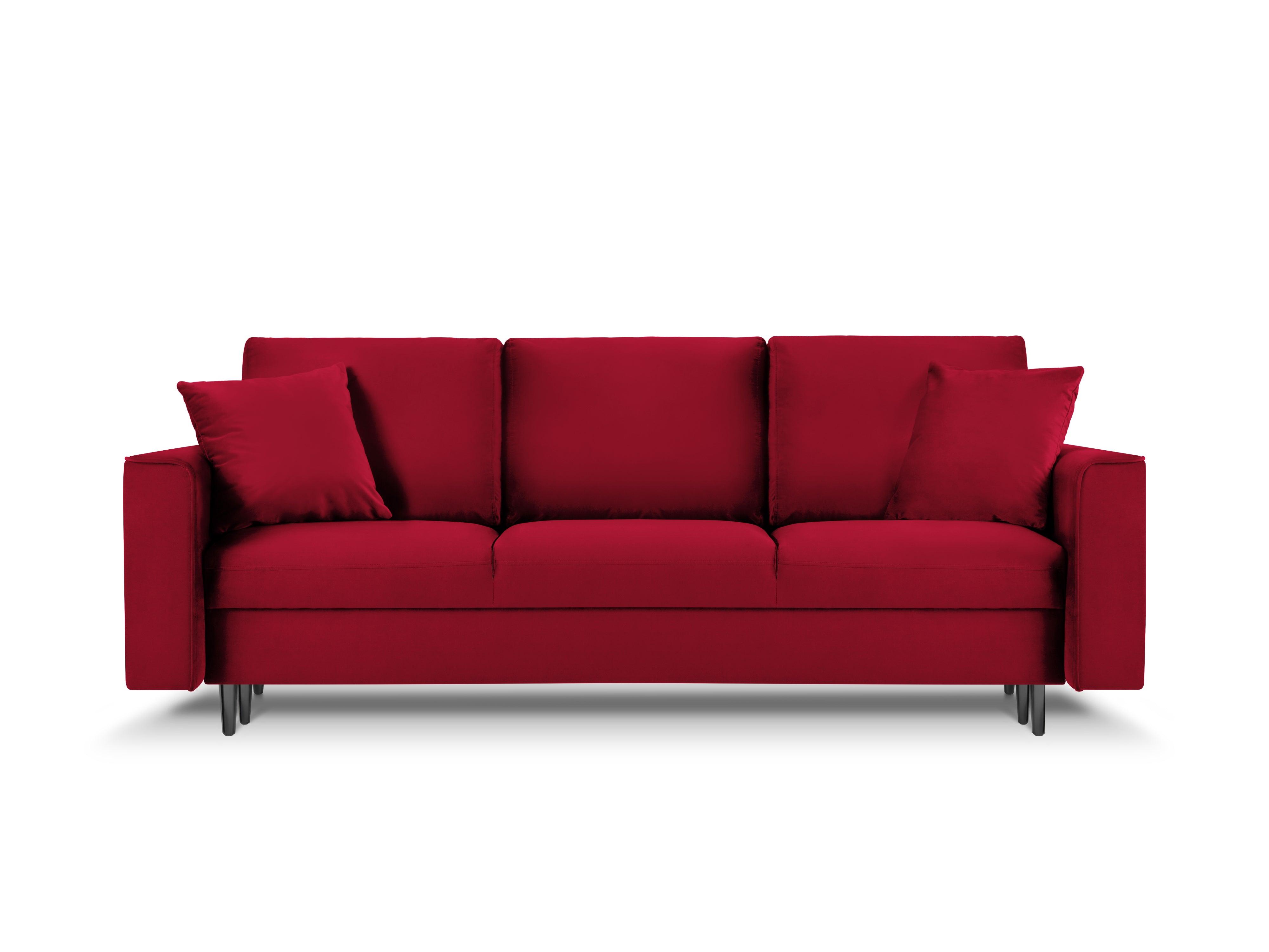 Sofa aksamitna z funkcją spania CARTADERA czerwony z czarną podstawą Mazzini Sofas    Eye on Design