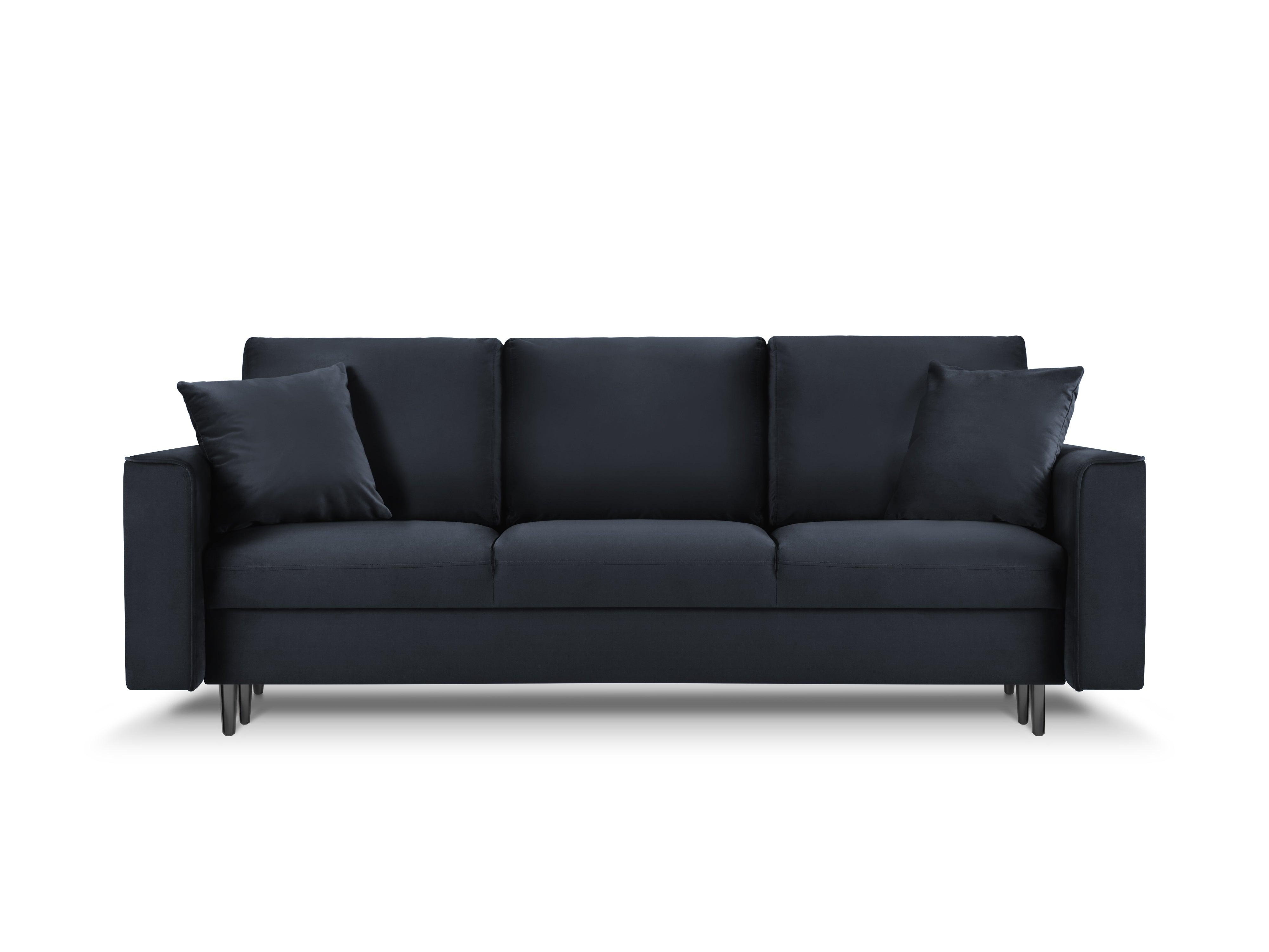 Sofa aksamitna z funkcją spania CARTADERA granatowy z czarną podstawą Mazzini Sofas    Eye on Design