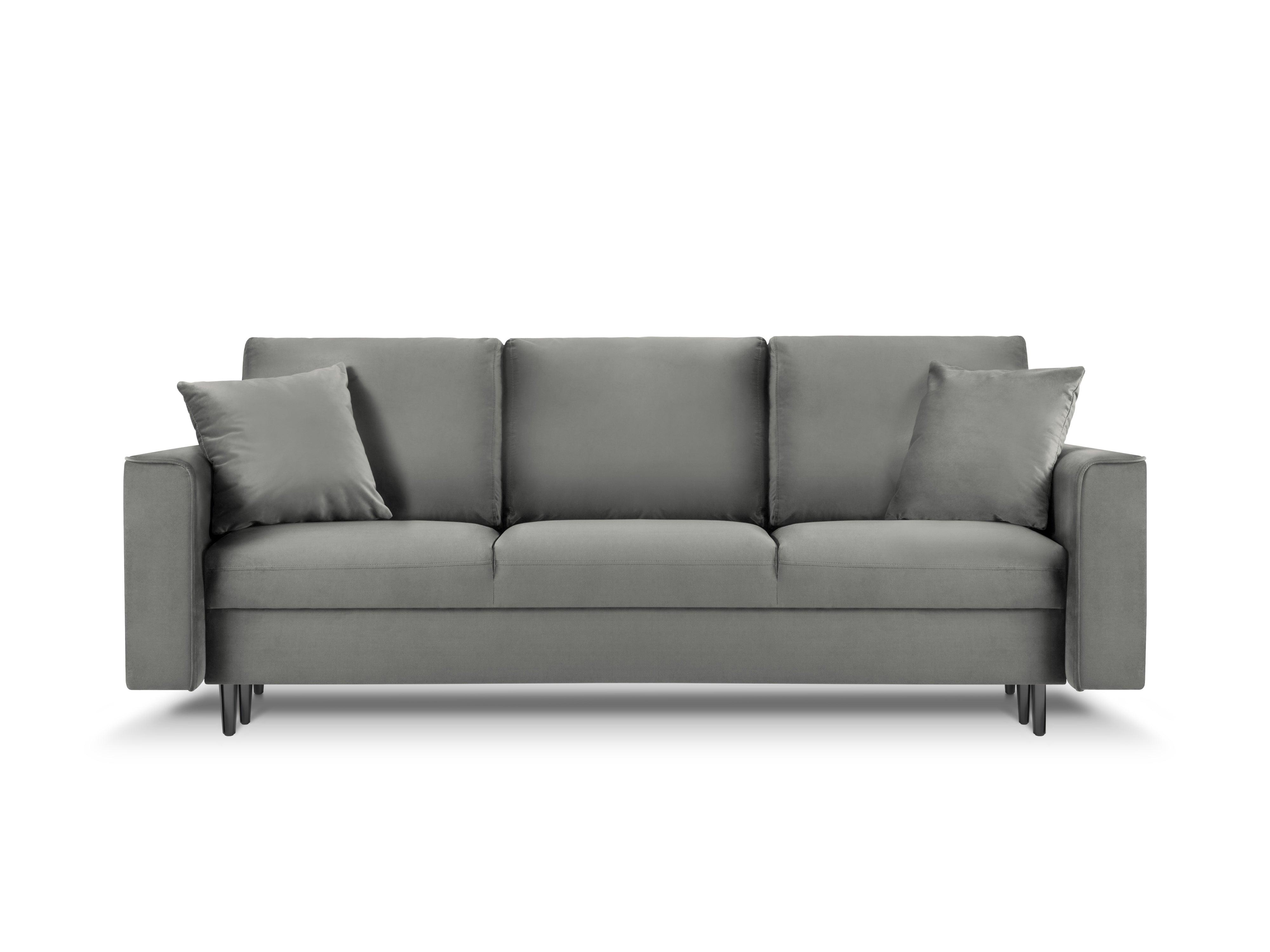 Sofa aksamitna z funkcją spania CARTADERA jasnoszary z czarną podstawą Mazzini Sofas    Eye on Design