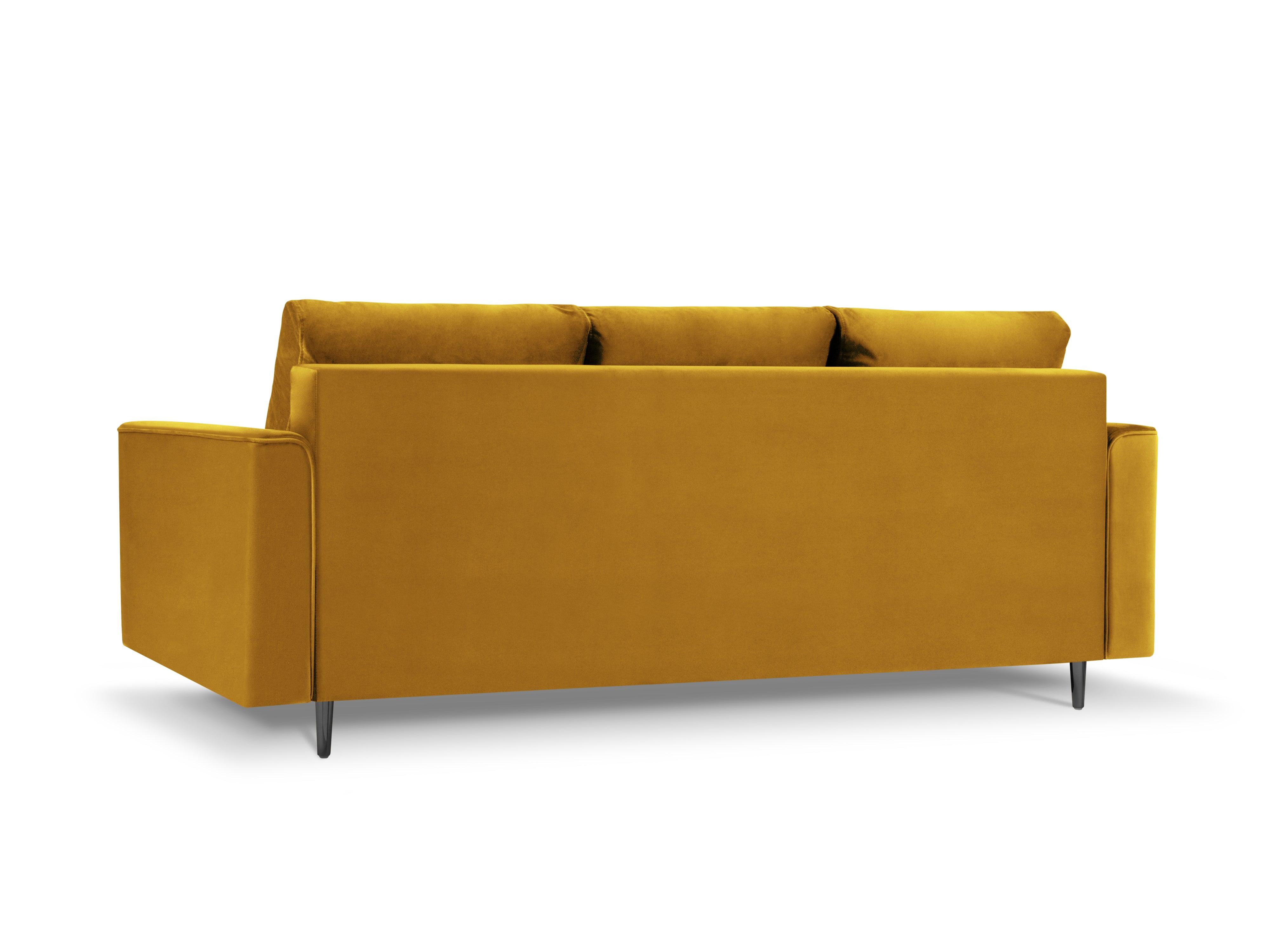 Sofa aksamitna z funkcją spania CARTADERA musztardowy z czarną podstawą Mazzini Sofas    Eye on Design