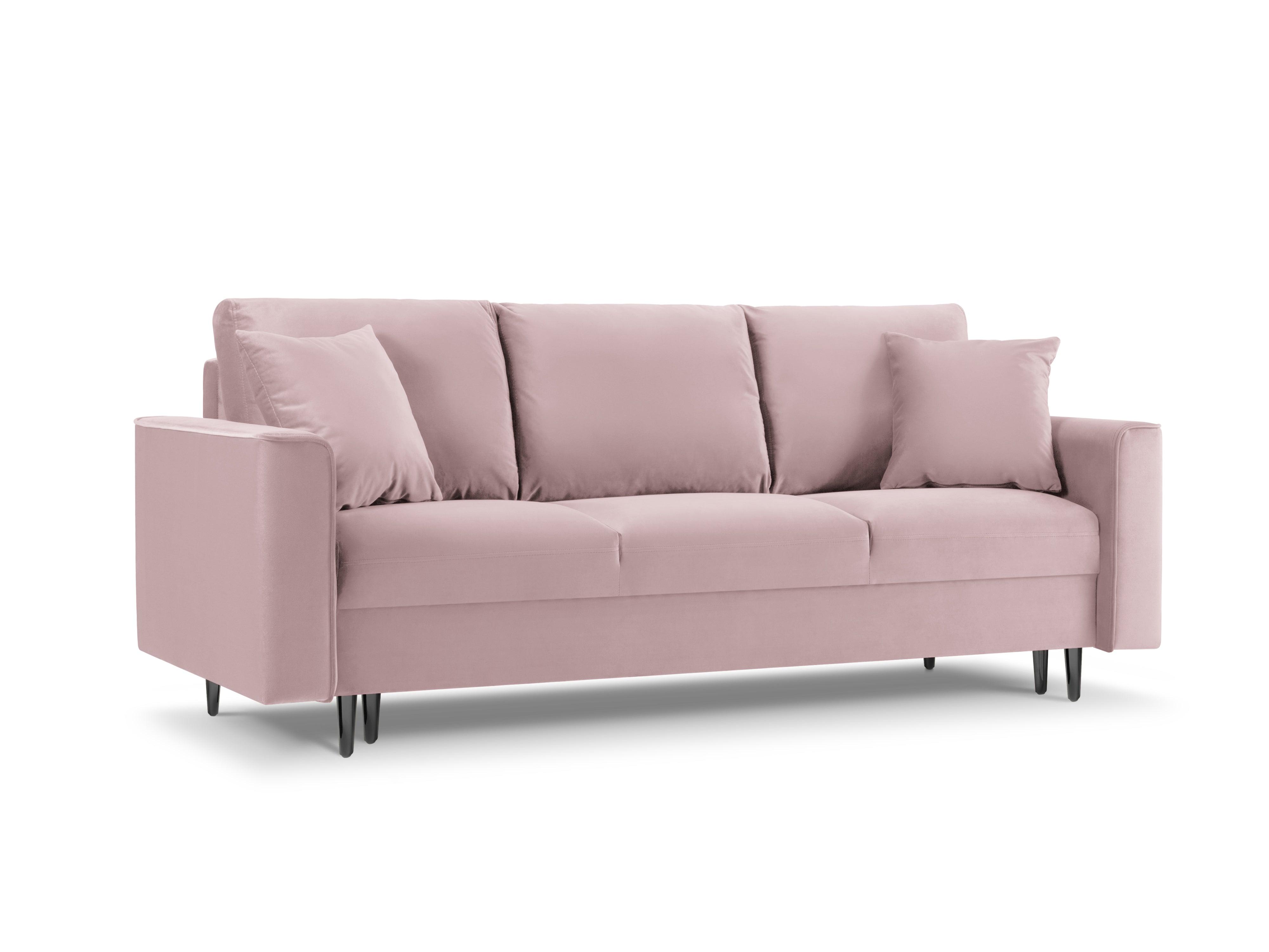 Sofa aksamitna z funkcją spania CARTADERA pudrowy róż z czarną podstawą Mazzini Sofas    Eye on Design