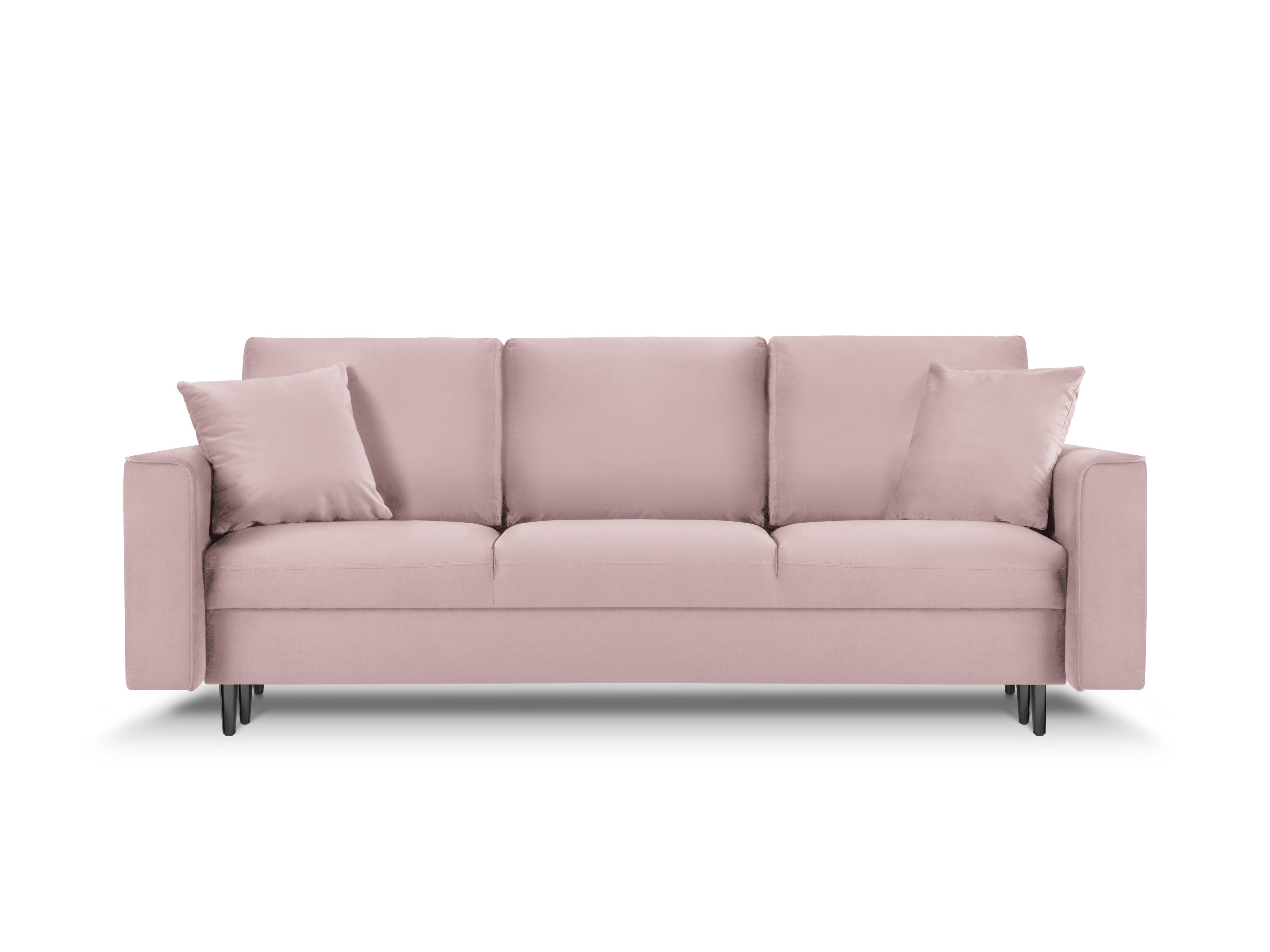 Sofa aksamitna z funkcją spania CARTADERA pudrowy róż z czarną podstawą Mazzini Sofas    Eye on Design