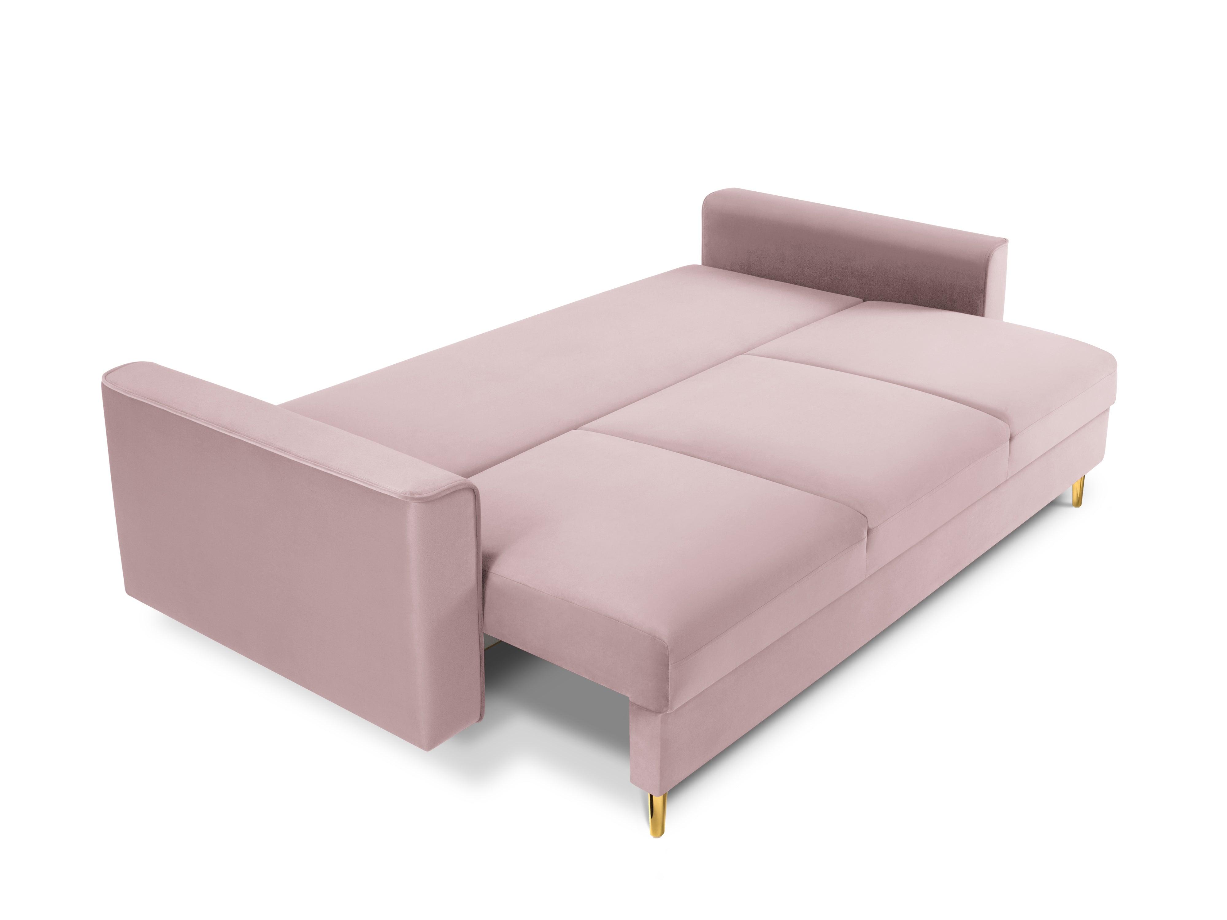 Sofa aksamitna z funkcją spania CARTADERA pudrowy róż ze złotą podstawą Mazzini Sofas    Eye on Design