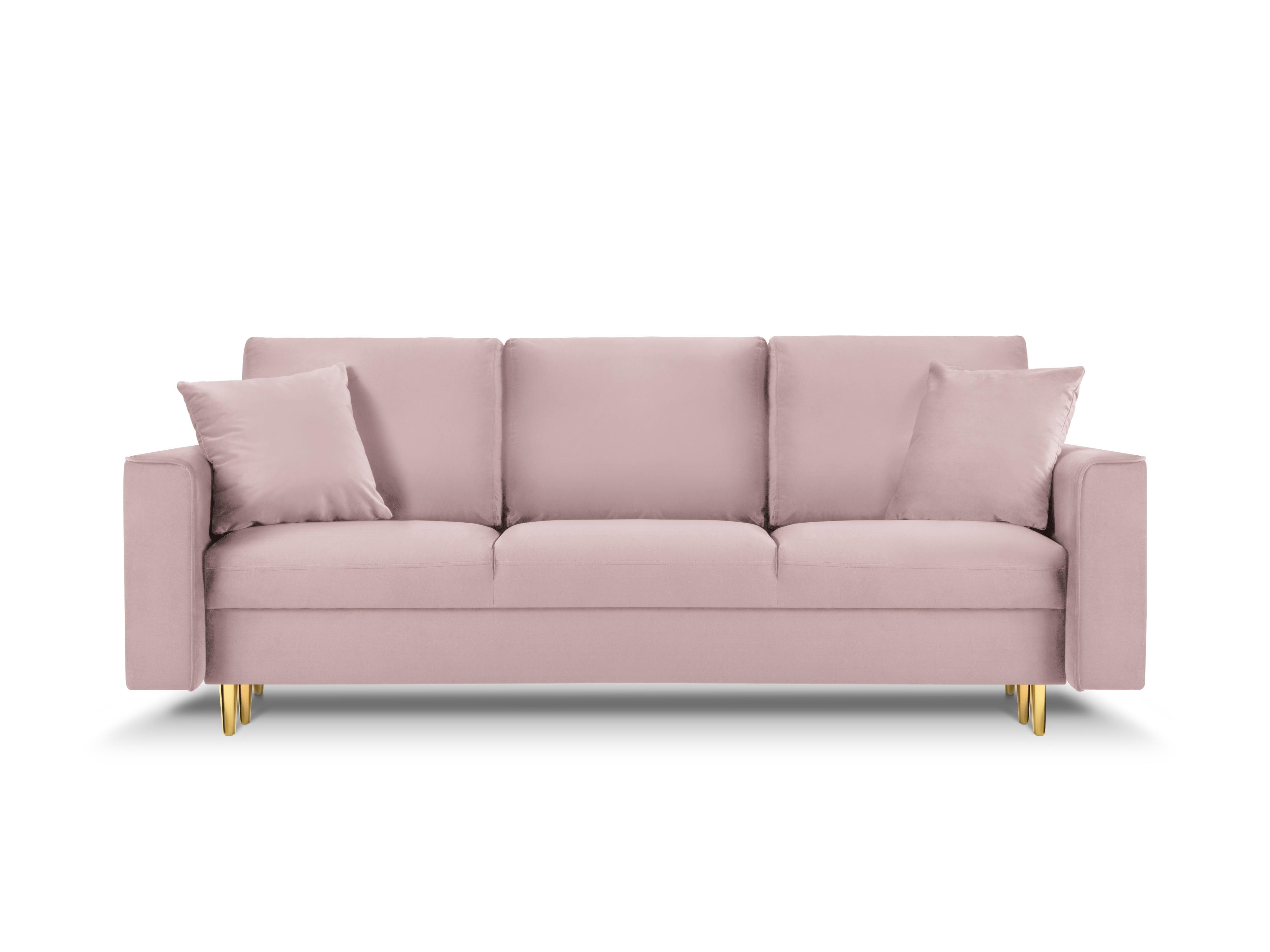 Sofa aksamitna z funkcją spania CARTADERA pudrowy róż ze złotą podstawą Mazzini Sofas    Eye on Design