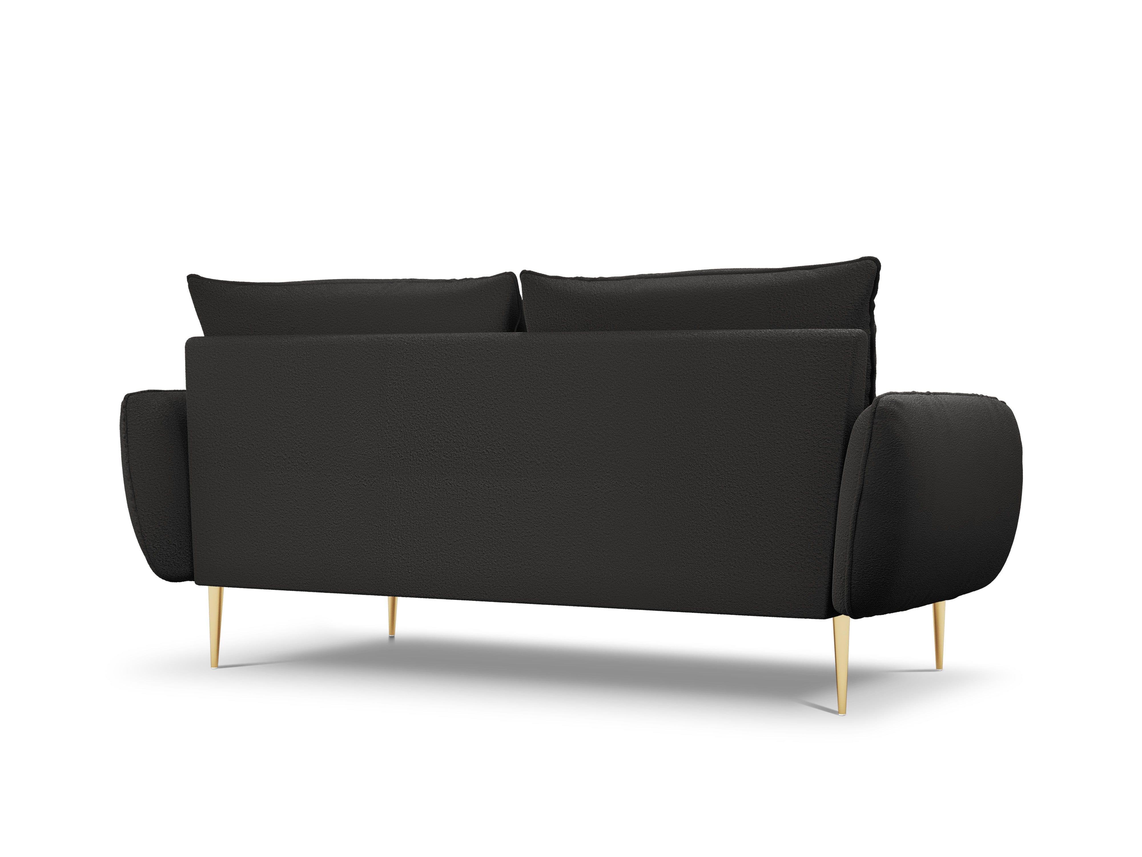 Sofa w tkaninie boucle 3-osobowa VIENNA czarny ze złotą podstawą Cosmopolitan Design    Eye on Design