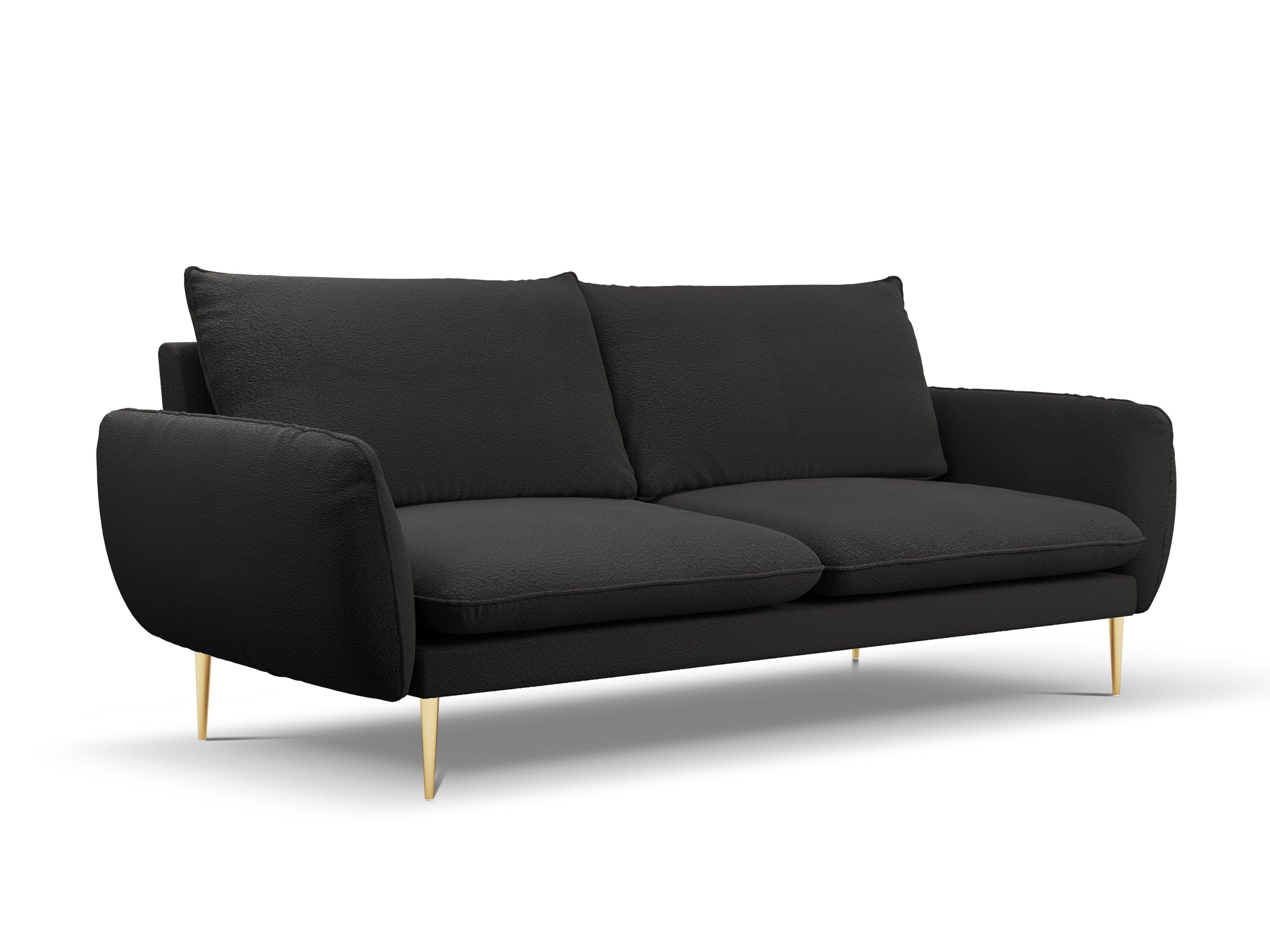 Sofa w tkaninie boucle 4-osobowa VIENNA czarny ze złotą podstawą Cosmopolitan Design    Eye on Design