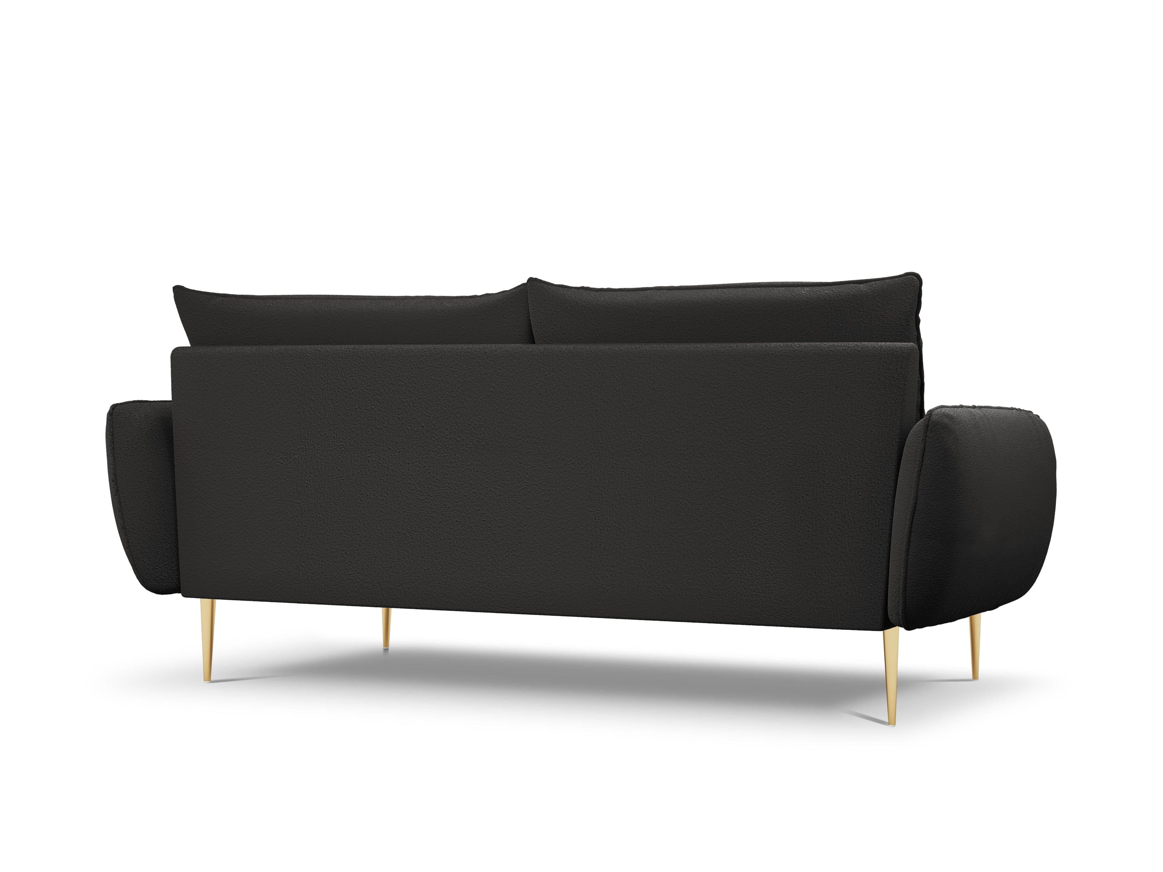 Sofa w tkaninie boucle 4-osobowa VIENNA czarny ze złotą podstawą Cosmopolitan Design    Eye on Design