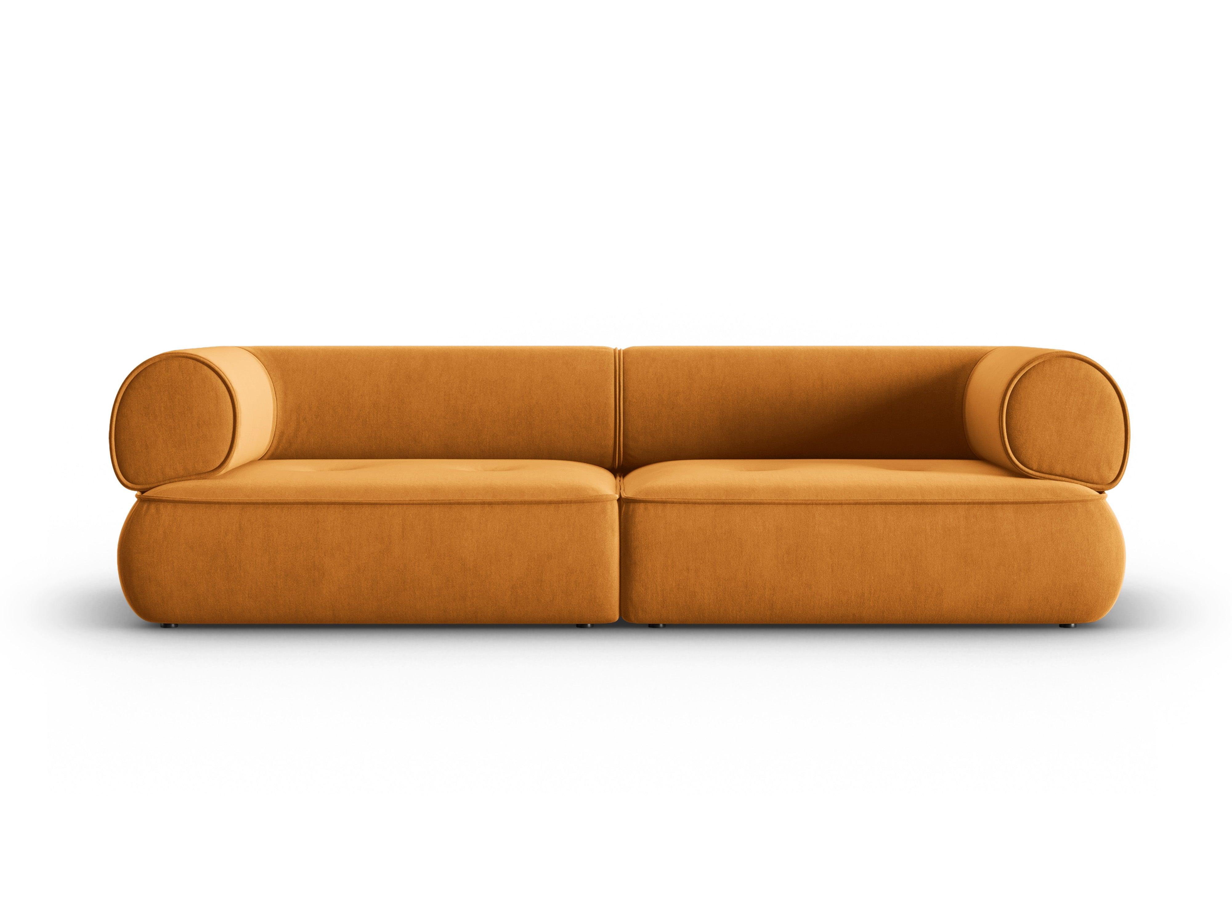 Sofa w tkaninie szenilowej 3-osobowa LILY musztardowy Maison Heritage    Eye on Design