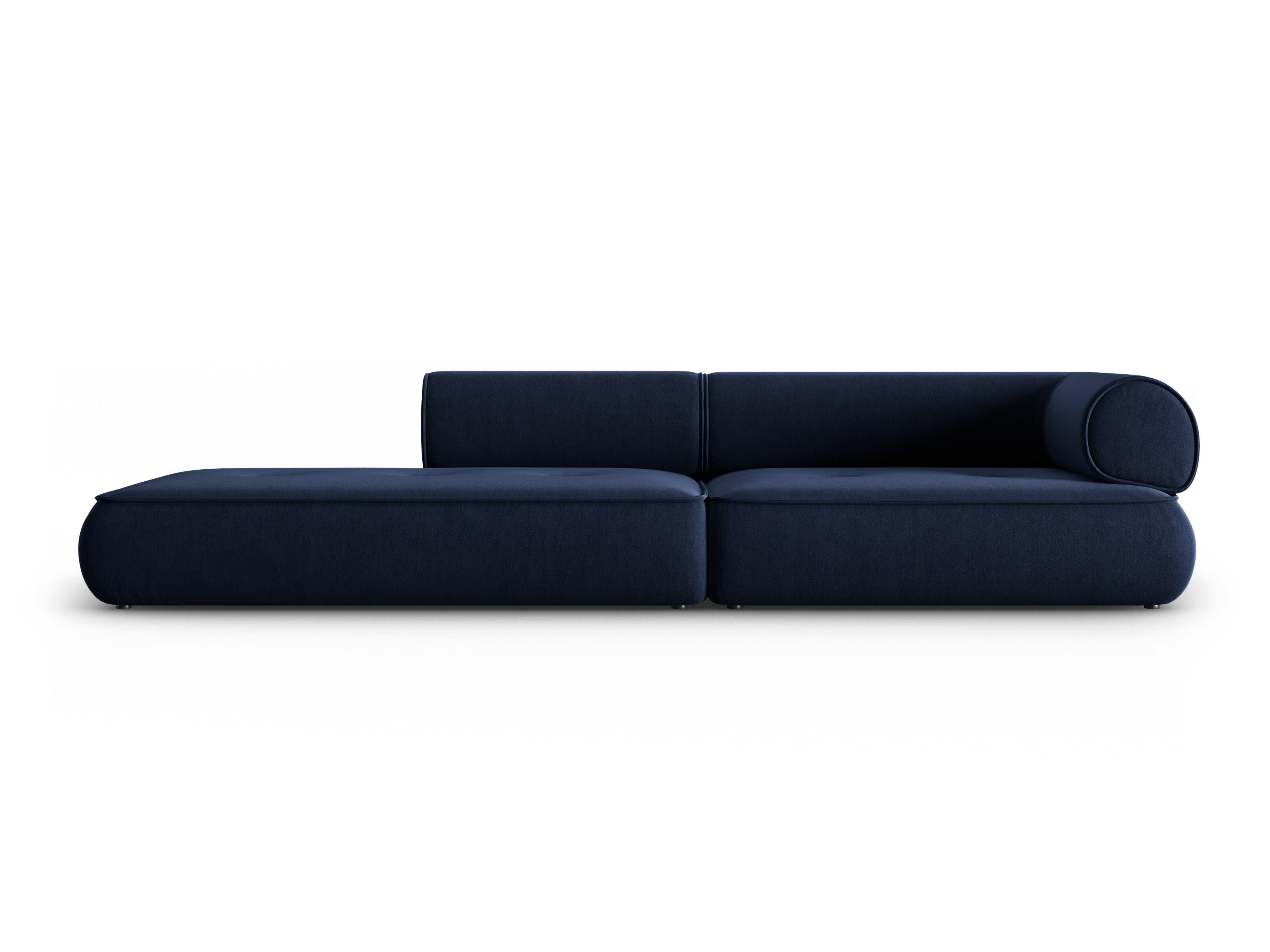 Sofa w tkaninie szenilowej otwarta lewostronna LILY ciemnoniebieski Maison Heritage    Eye on Design