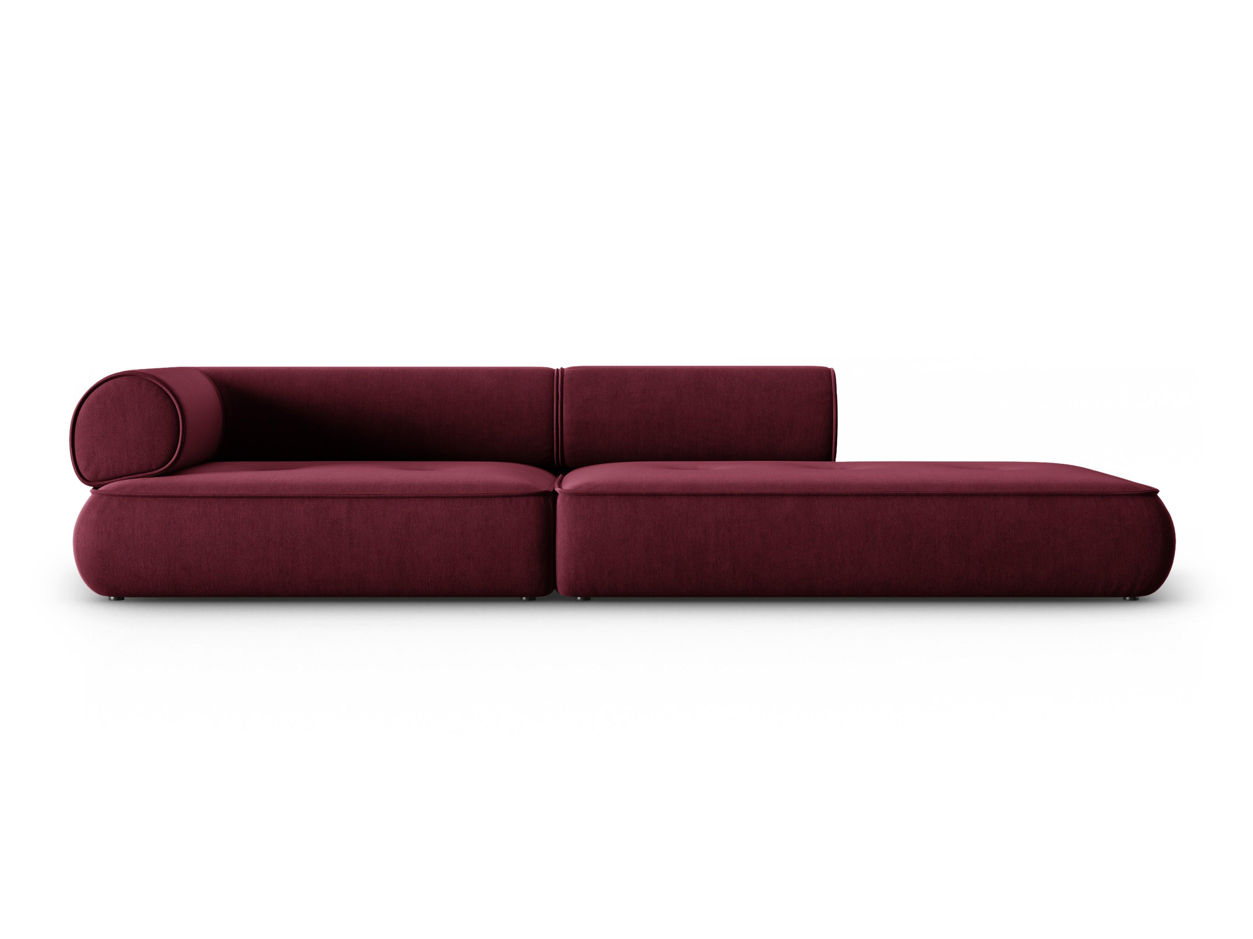 Sofa w tkaninie szenilowej otwarta prawostronna LILY burgundowy Maison Heritage    Eye on Design