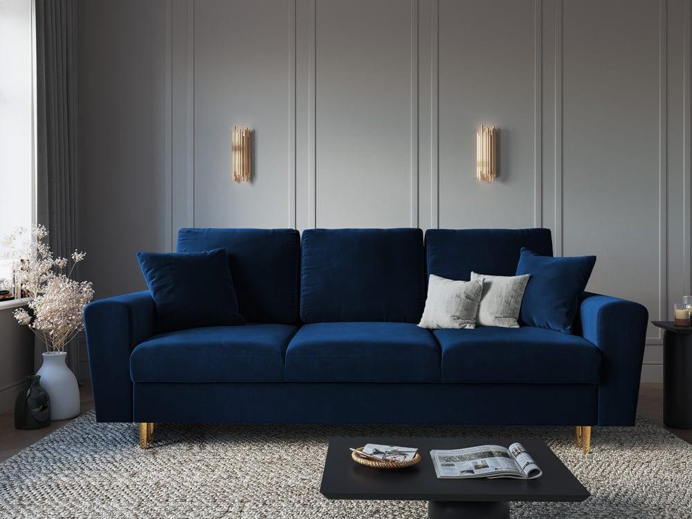 Sofa z funkcją spania KYOTO niebieski ze złotą podstawą Cosmopolitan Design    Eye on Design