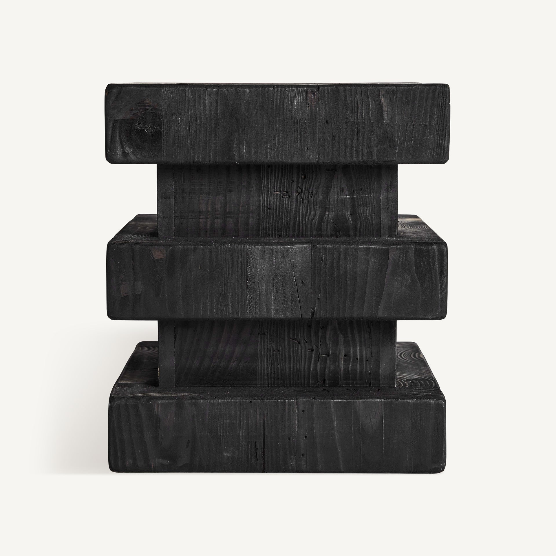 VIEVY Stool in Recycled Black Pine Wood