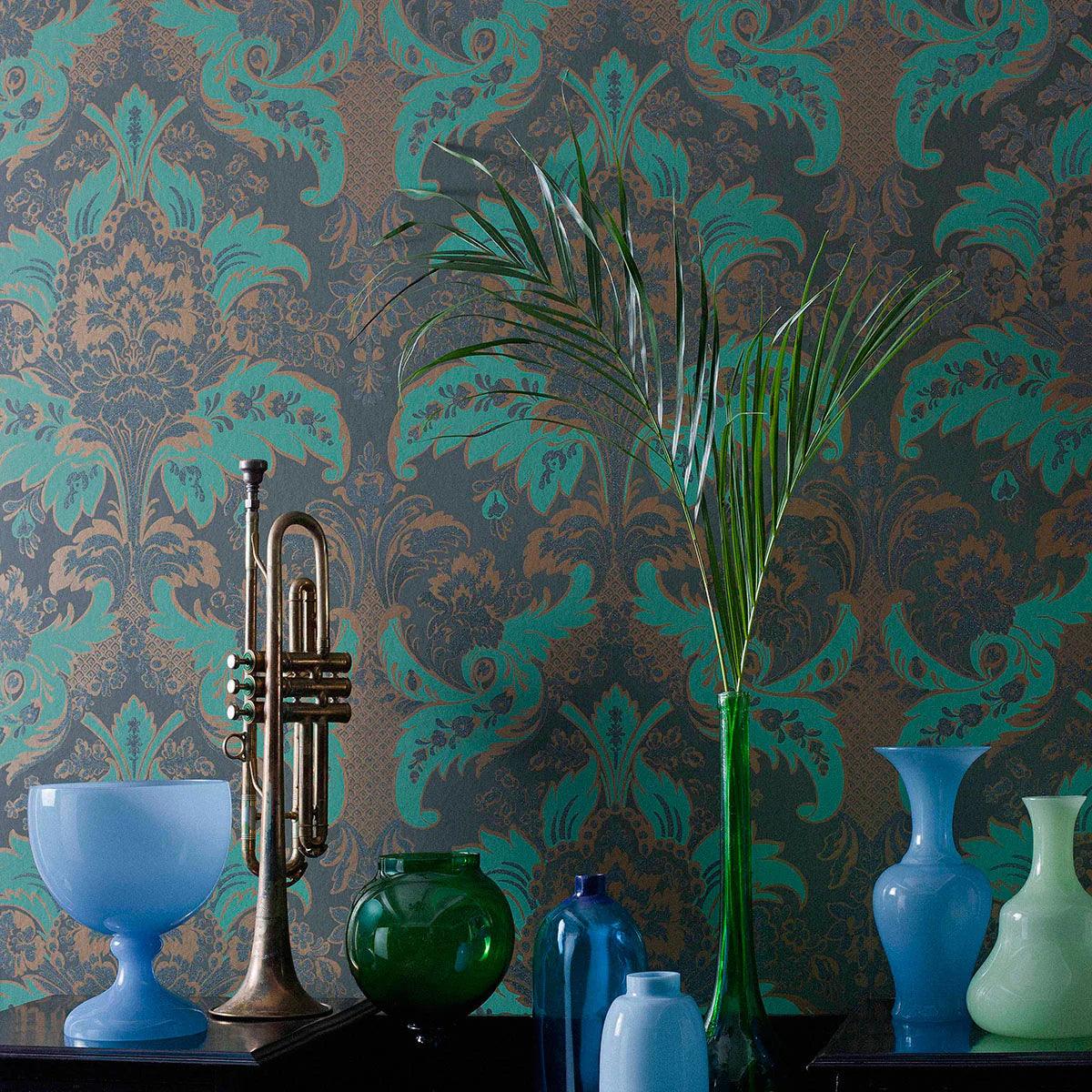 Metallic wallpaper with ornaments ALBEMARLE - Aldwych glittering black
